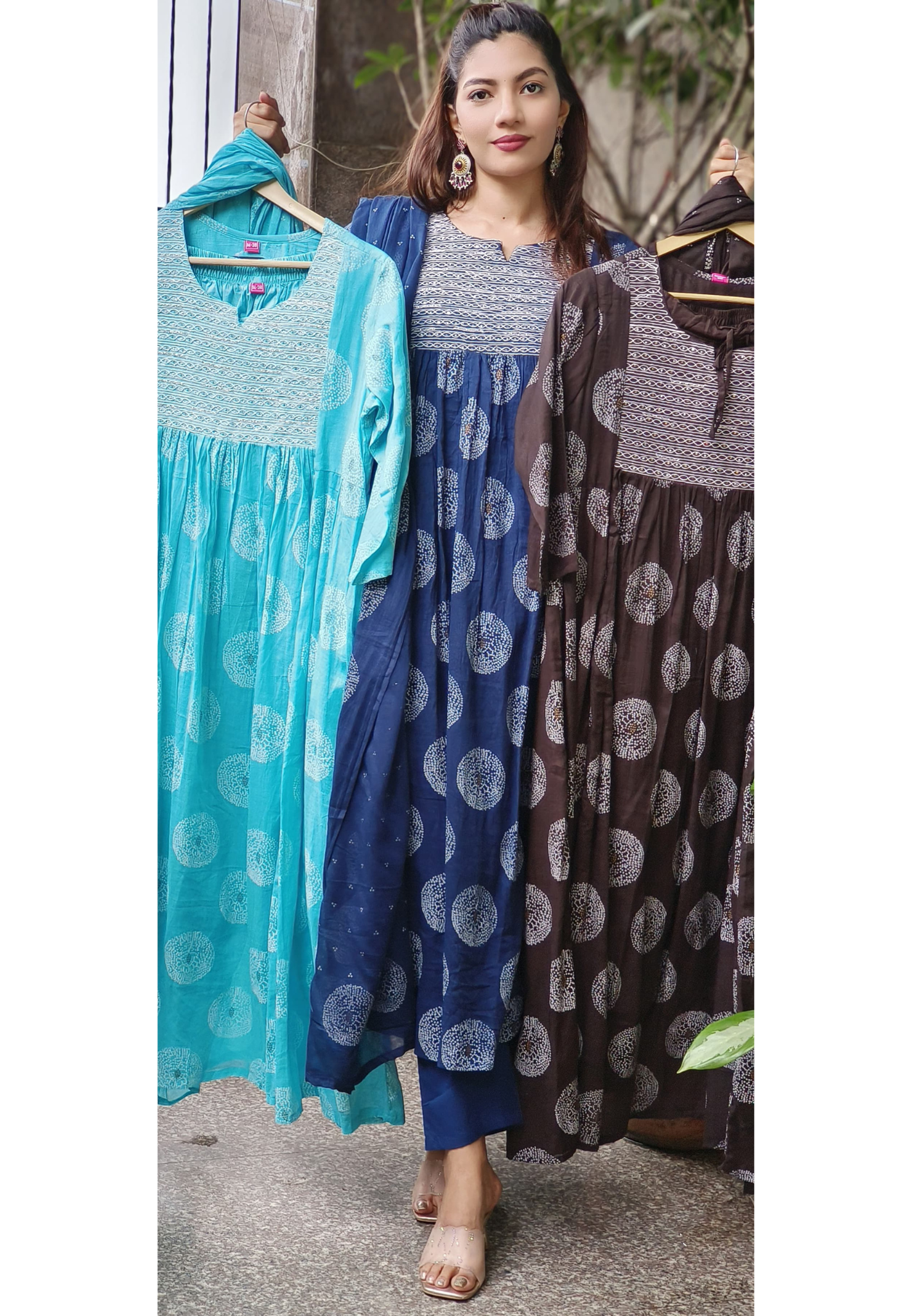 Tara Circle Weave Cotton Anarkali Full Suit Set With Dupatta