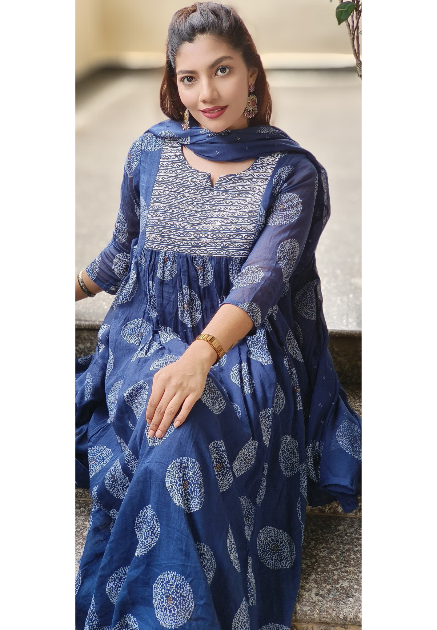 Tara Circle Weave Cotton Anarkali Full Suit Set With Dupatta