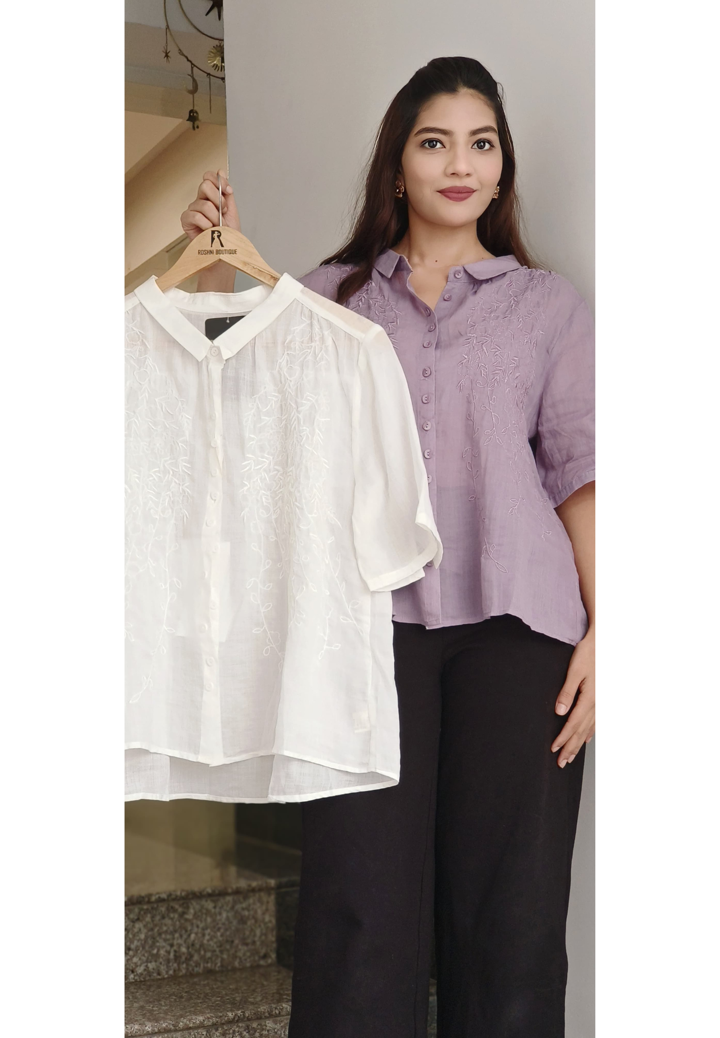 Pure Linen Embroidered Casual Shirt