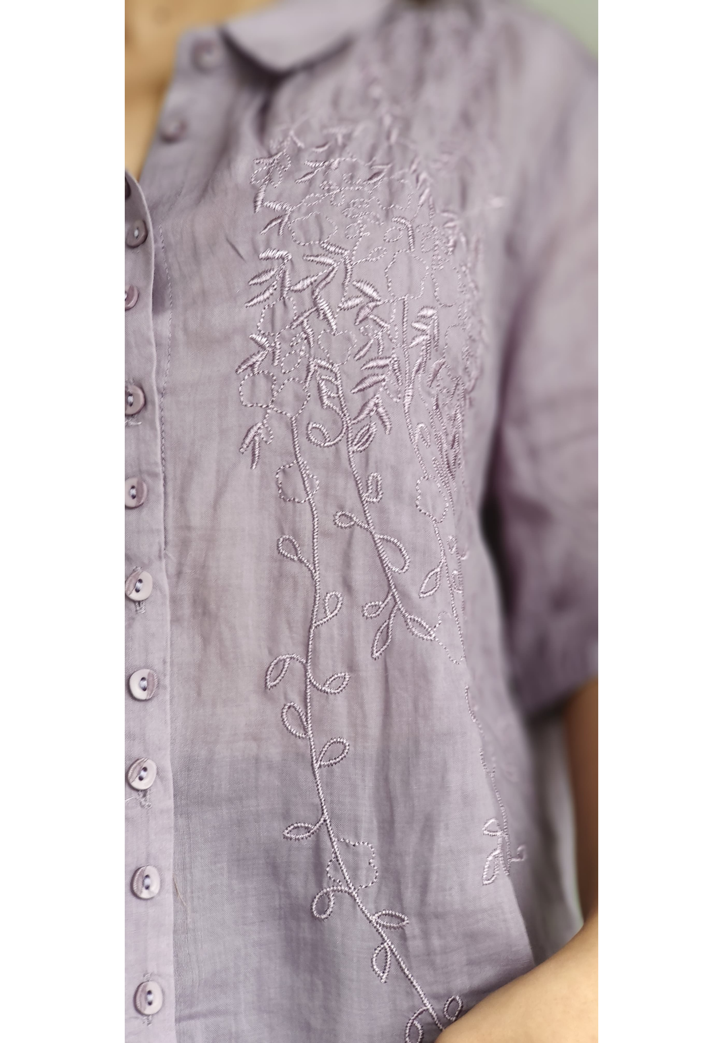 Pure Linen Embroidered Casual Shirt