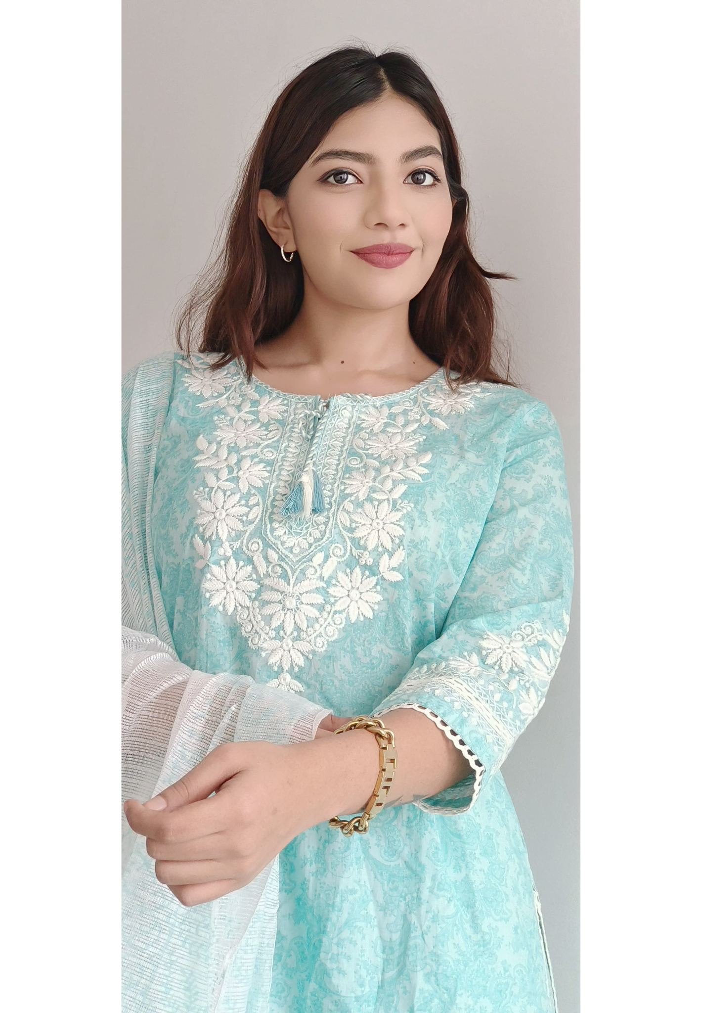 Chikankari Look Embroidered Full Suit Set With Dupatta