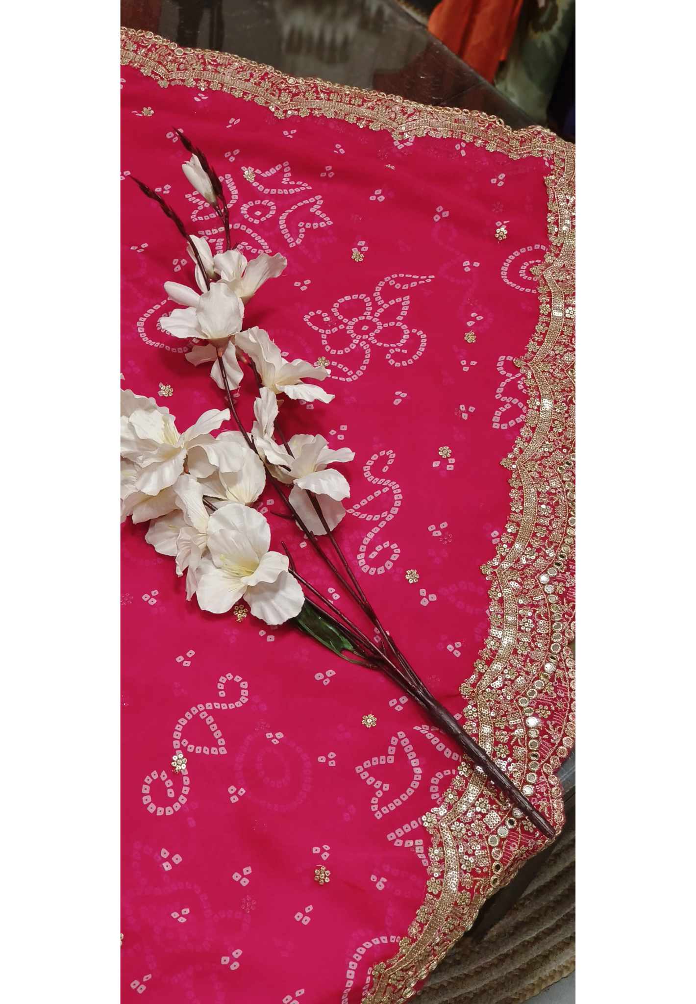 Foil Mirror Beautiful Border Bandhani Dupatta
