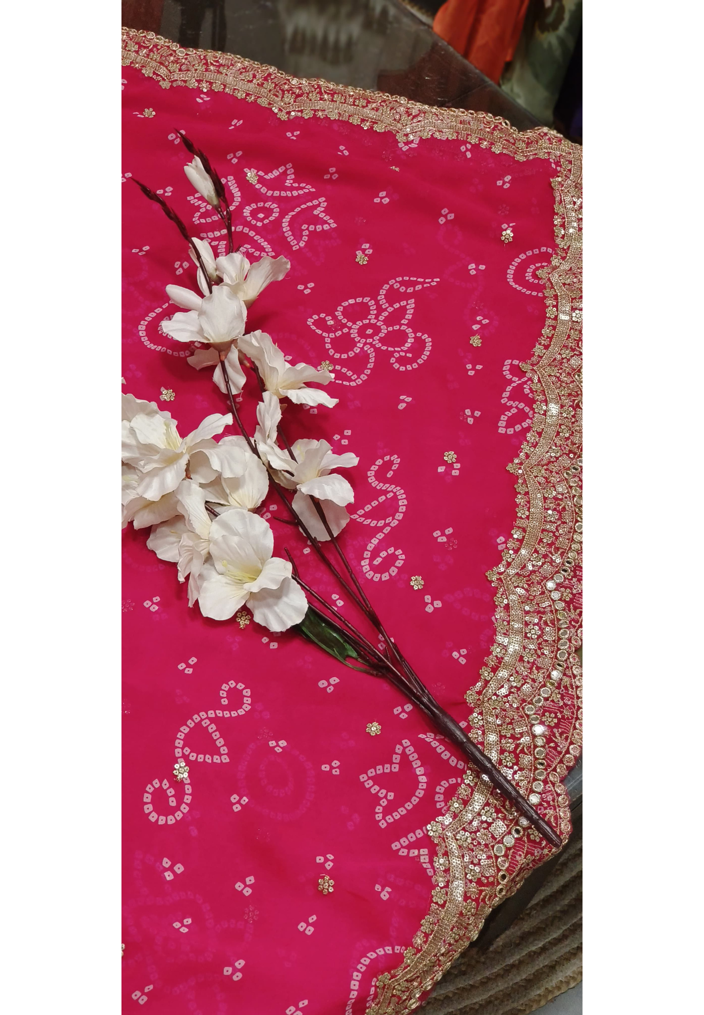 Foil Mirror Beautiful Border Bandhani Dupatta
