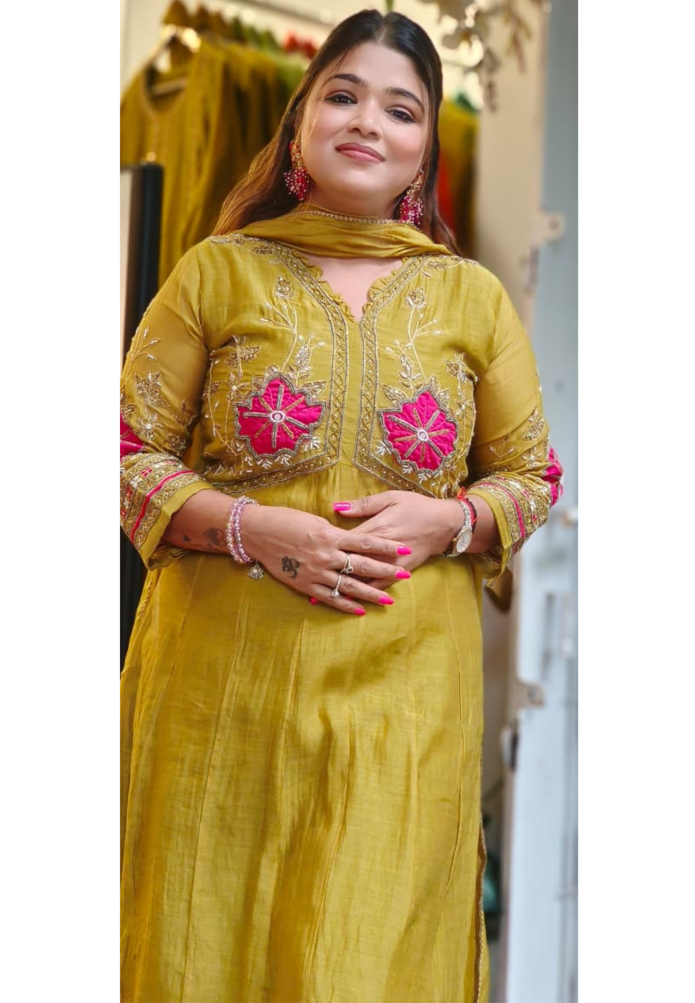 Beautiful Zardosi Fornt Work Mul Chanderi Full Suit Set With Dupatta