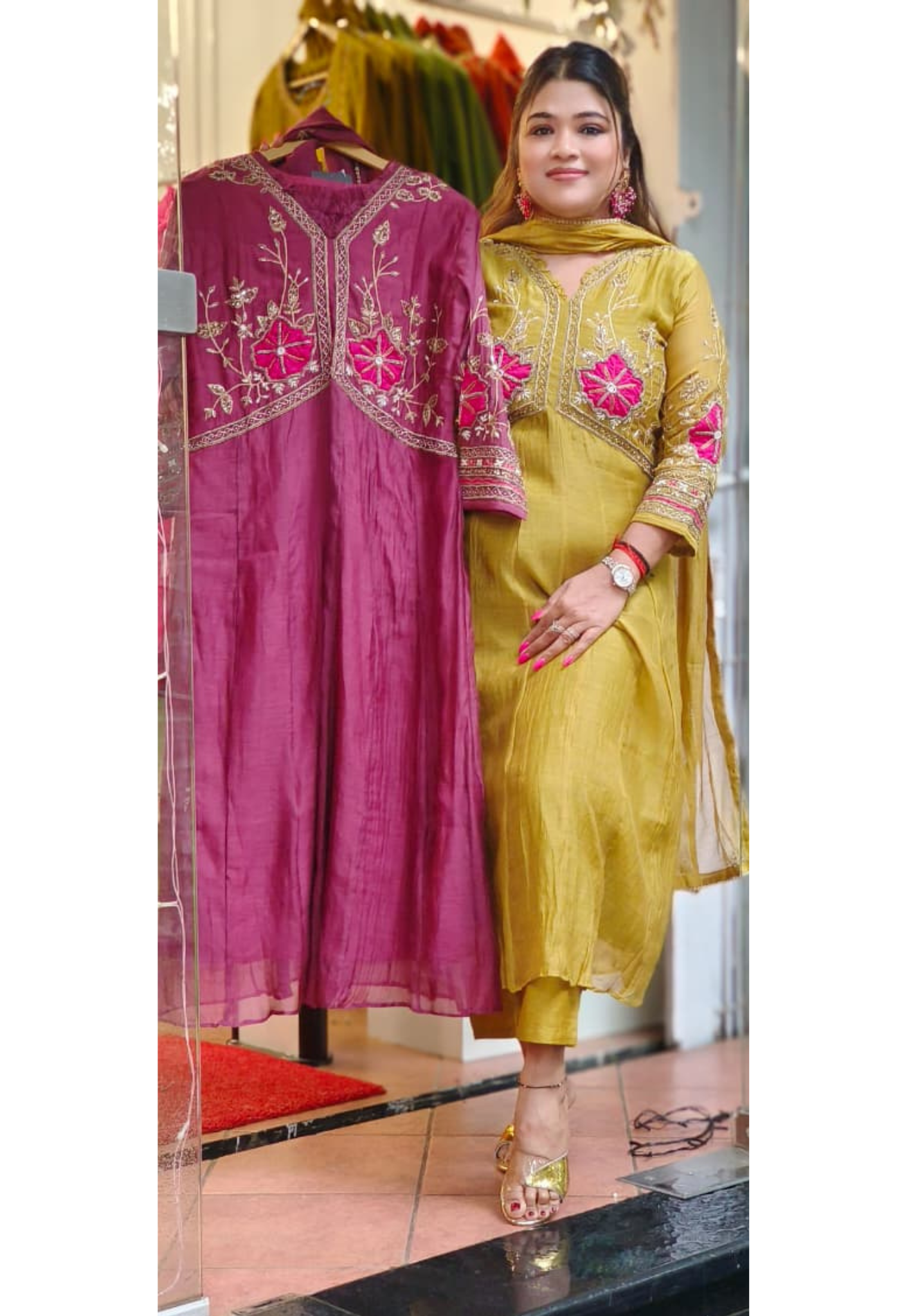 Beautiful Zardosi Fornt Work Mul Chanderi Full Suit Set With Dupatta
