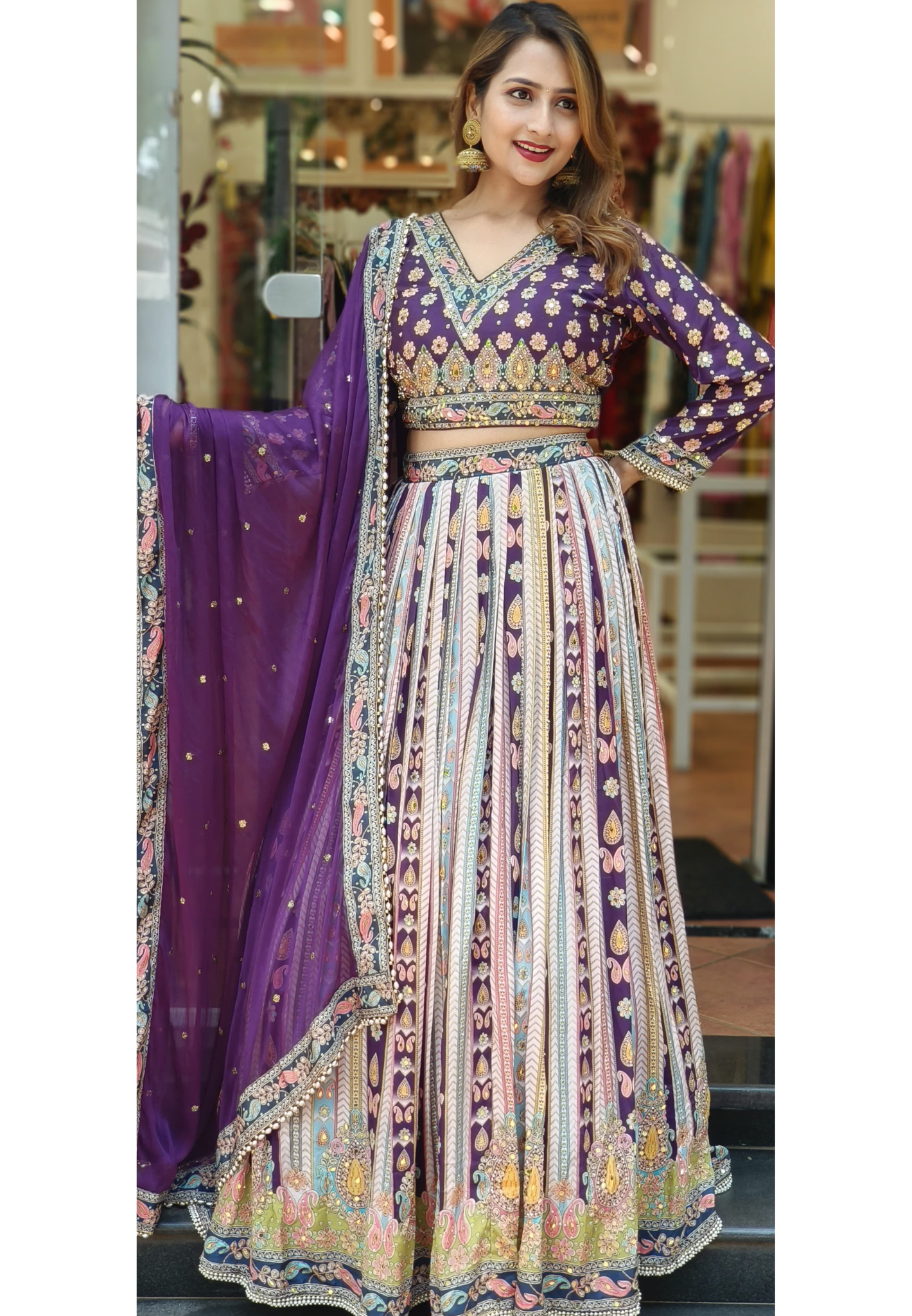 Pure Crape Floral Digital Printed Lehenga Choli With Dupatta