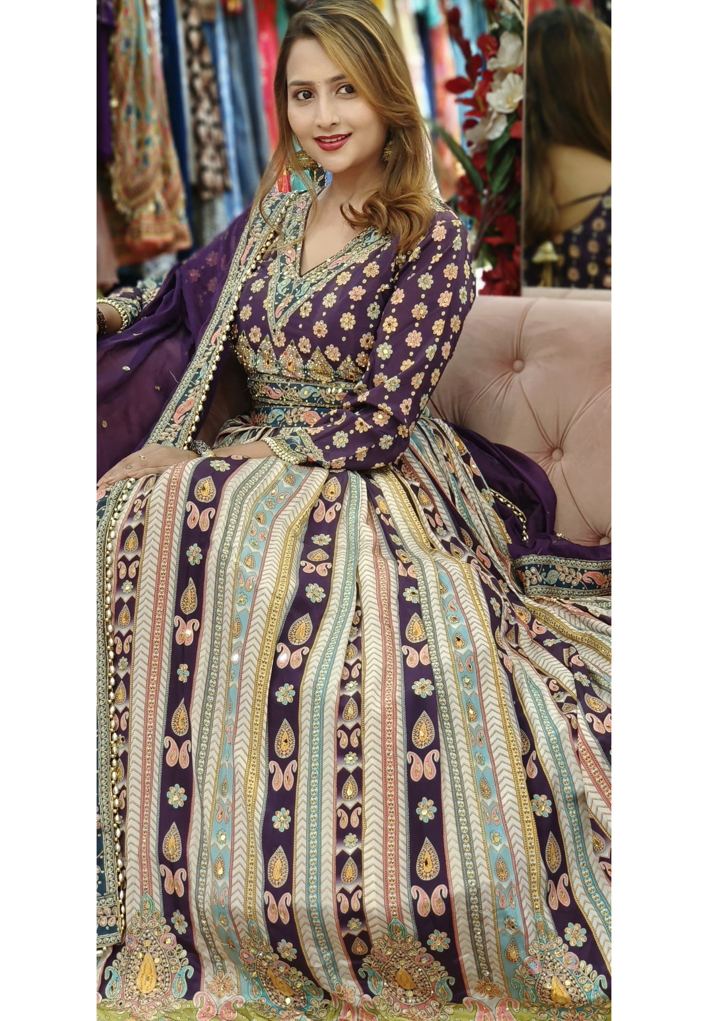 Pure Crape Floral Digital Printed Lehenga Choli With Dupatta