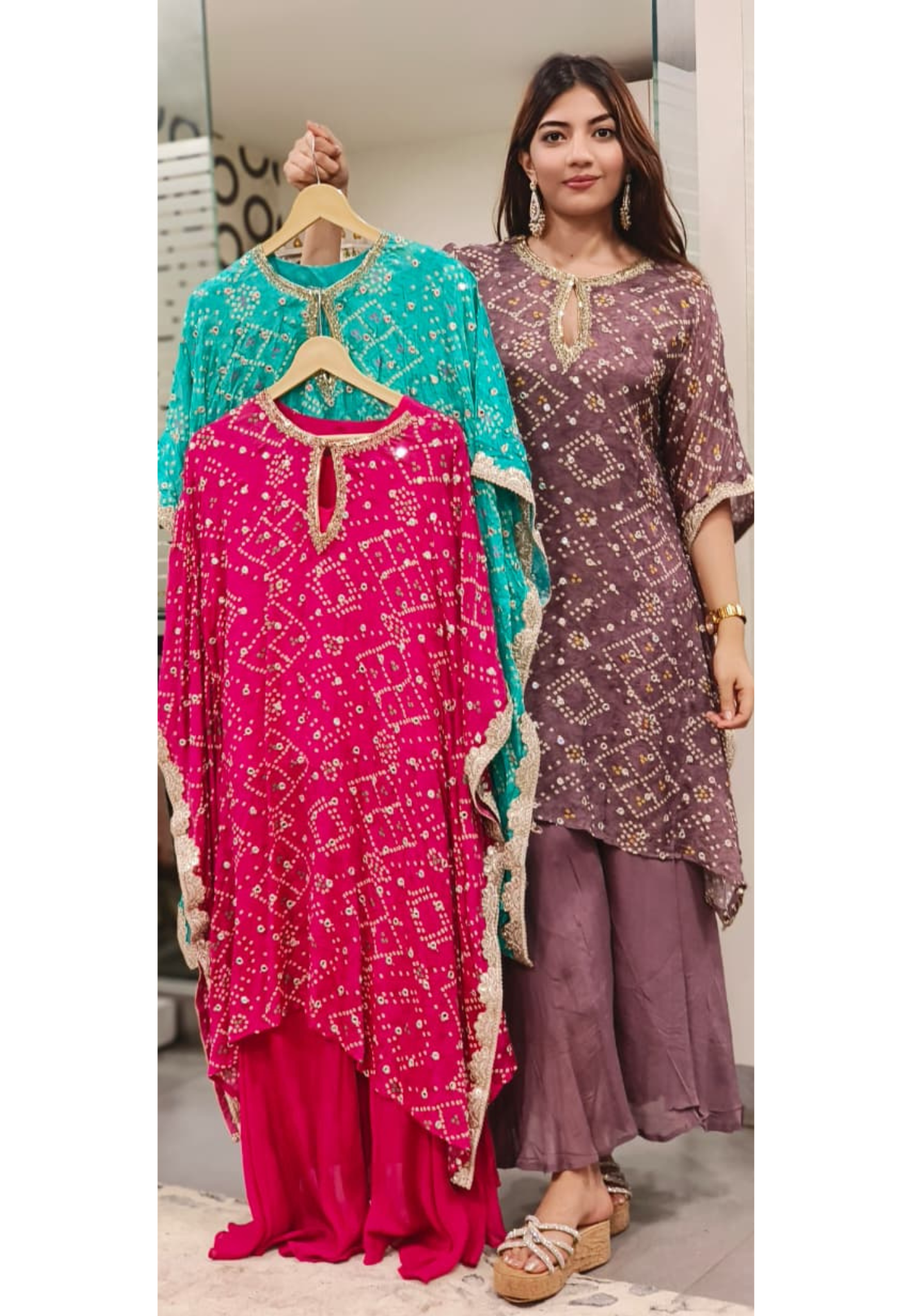Chinon Bandani print Foil Mirror with Gotta Lace Kaftan With Bottom
