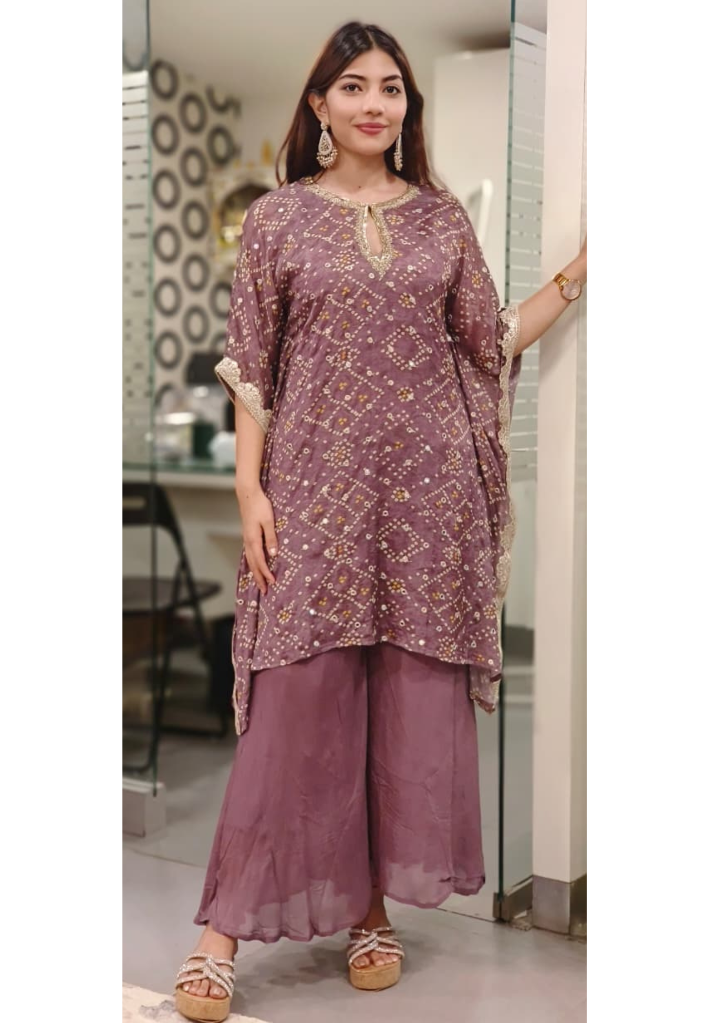Chinon Bandani print Foil Mirror with Gotta Lace Kaftan With Bottom