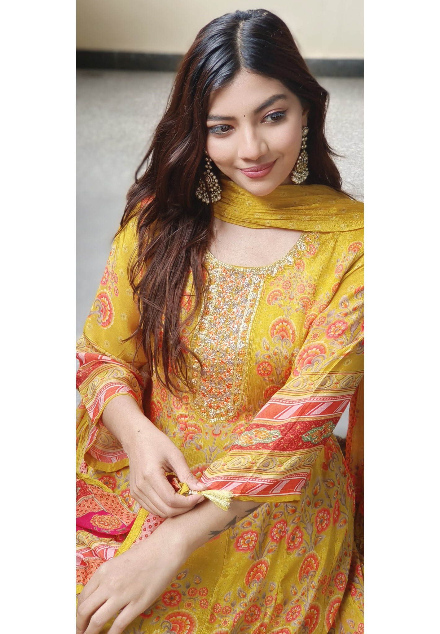 Mustard Elegance Panel Anarkali Full Suit Set With Dupatta- 10323