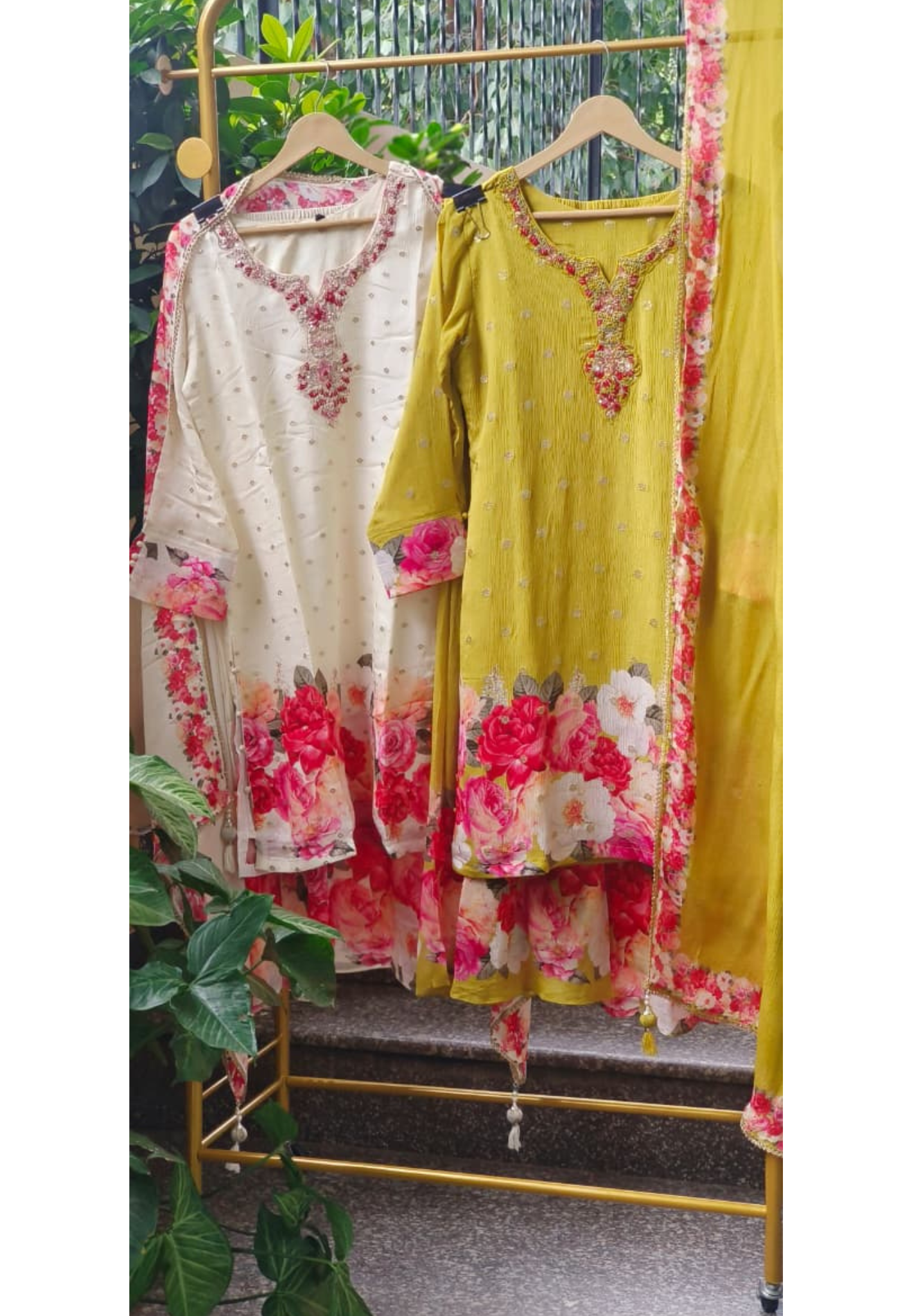 Cut Dana & Stone Work Floral Prints Chinon Full Suit Set With Dupatta With Slight Banarasi Touch- 10789, 10794