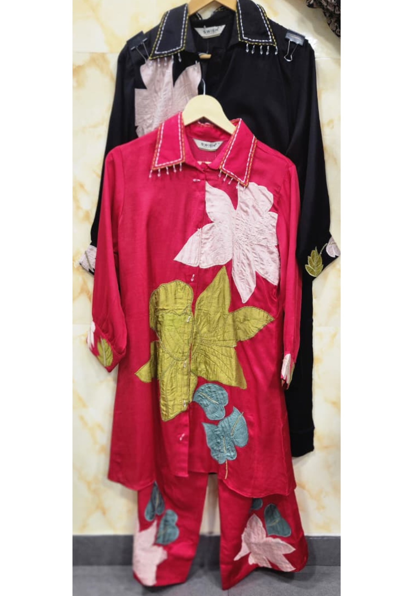 Floral Patched With Resam Embroidered Collared Co-Ord Set- 10785,10784