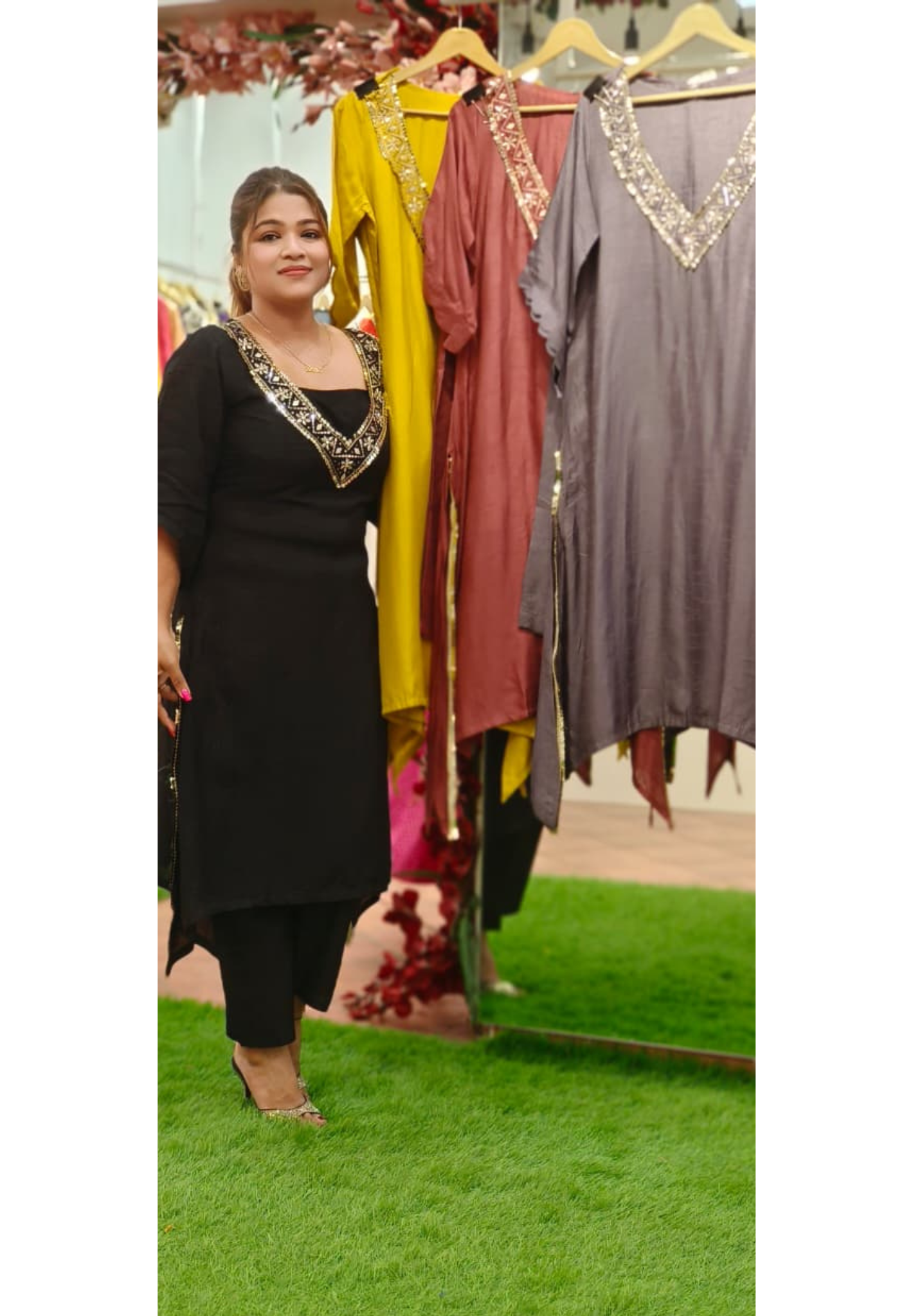Mirror Elegance Beautiful V-Neck High Low Kurta Pant Set With Buster In Dola Silk Fabric- 10818,19,20,21