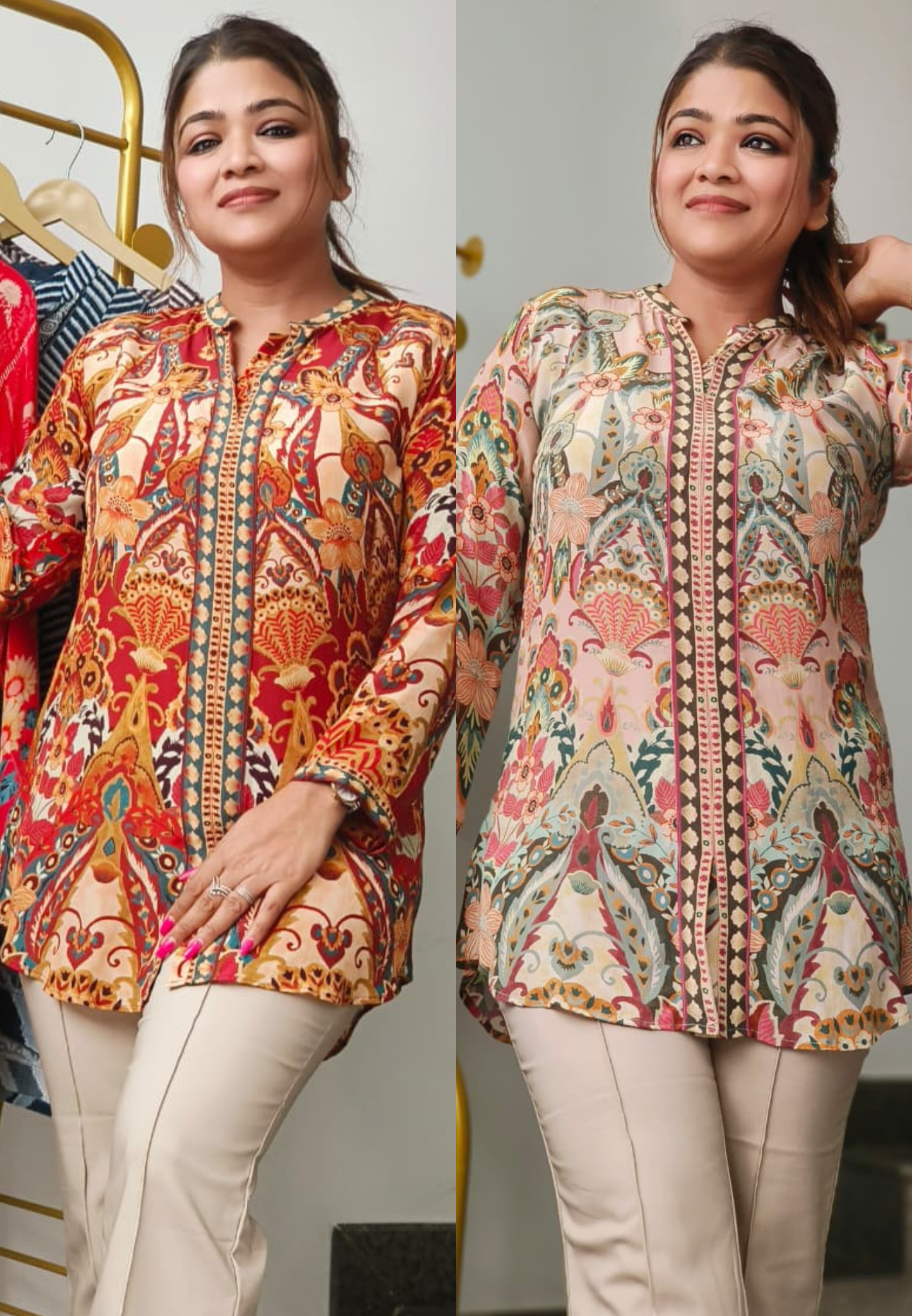 Vintage Paisley Printed Short Kurti Only In Crepe Fabric- 10866, 10867