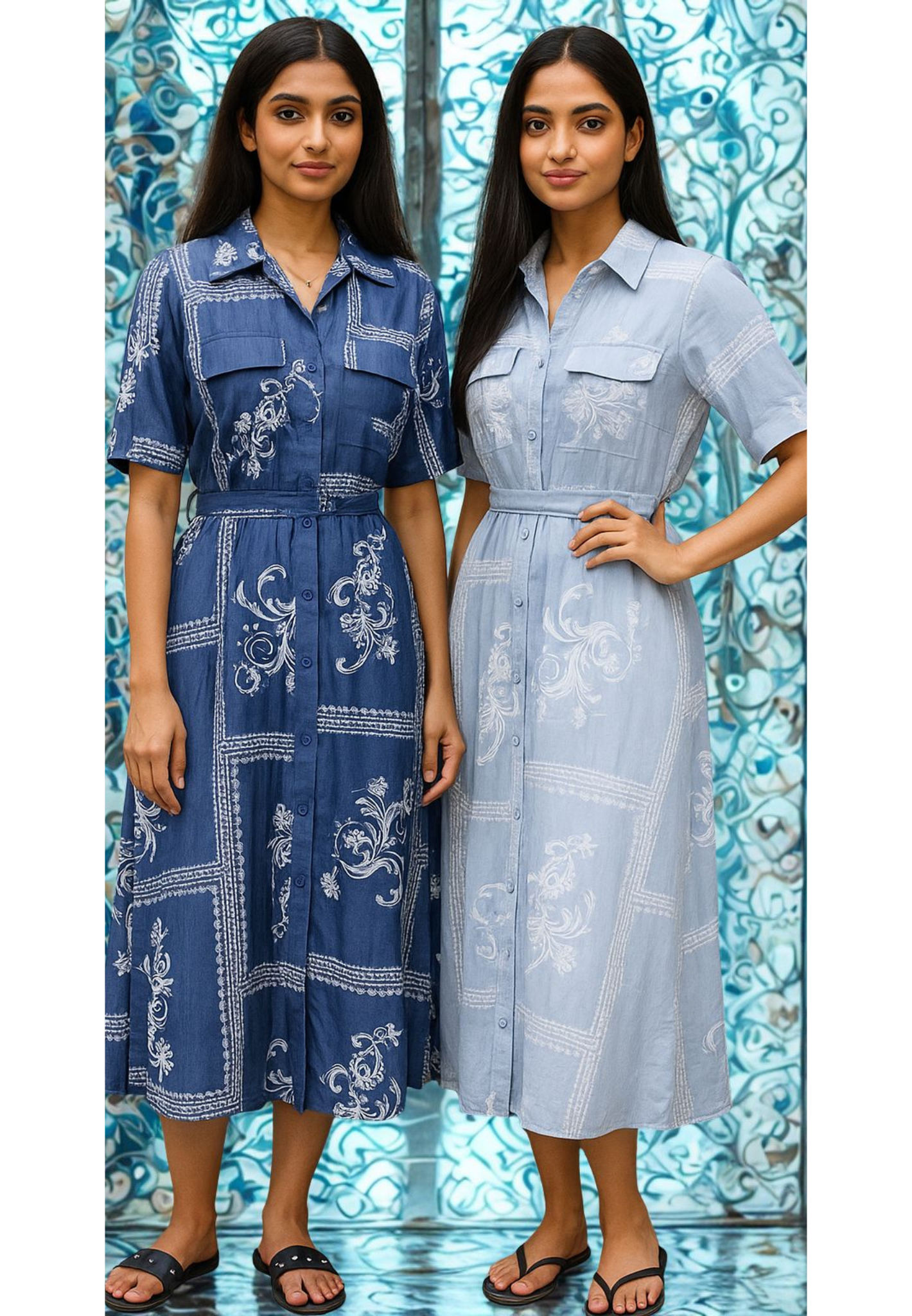 Rubber Prints Tetra Pocket Collared Ankle Length Dress