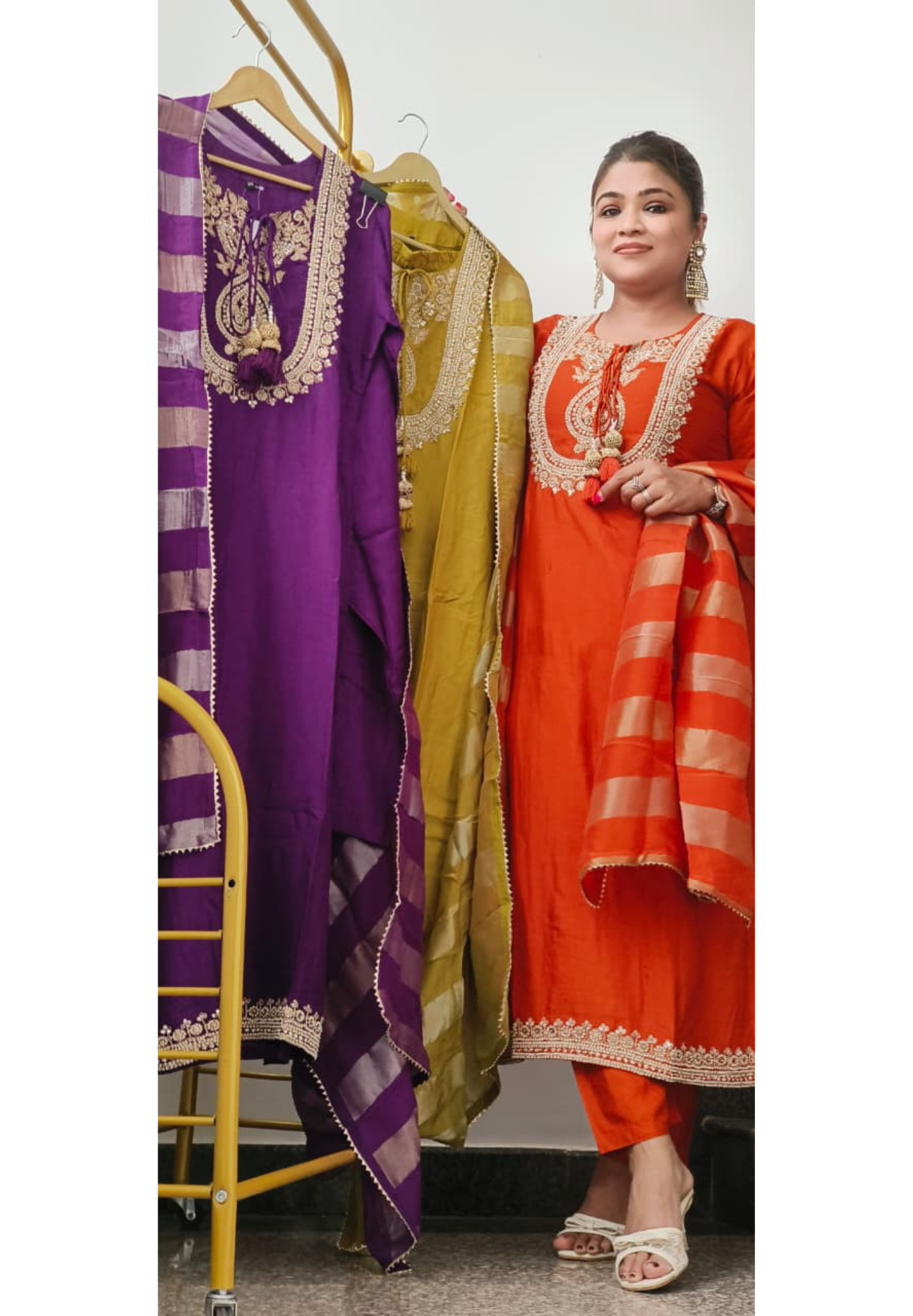 Luxe Zari Embroidered Ethnic Full Suit Set With Striped In Silk Fabric- 11125,26,27