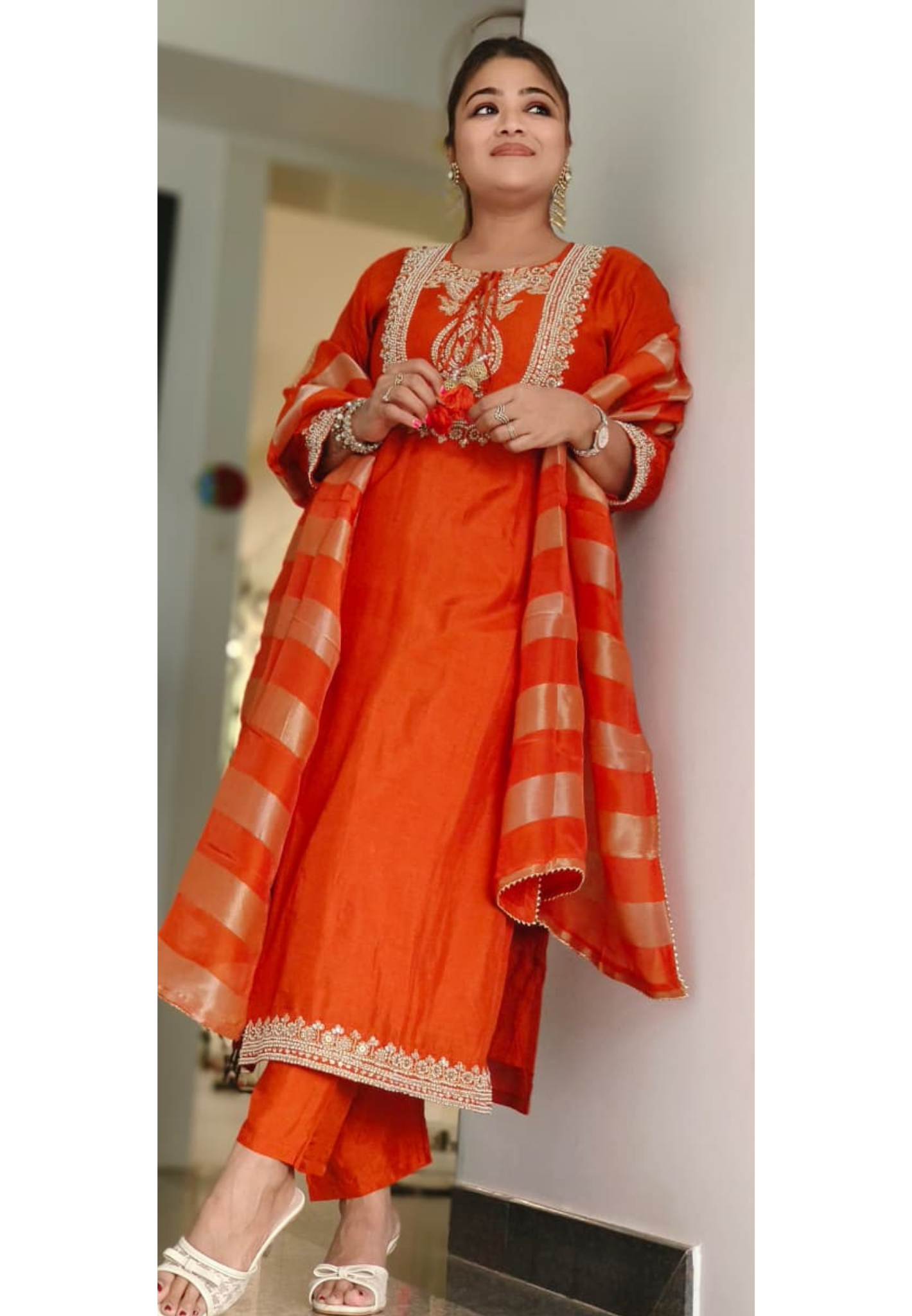 Luxe Zari Embroidered Ethnic Full Suit Set With Striped In Silk Fabric- 11125,26,27