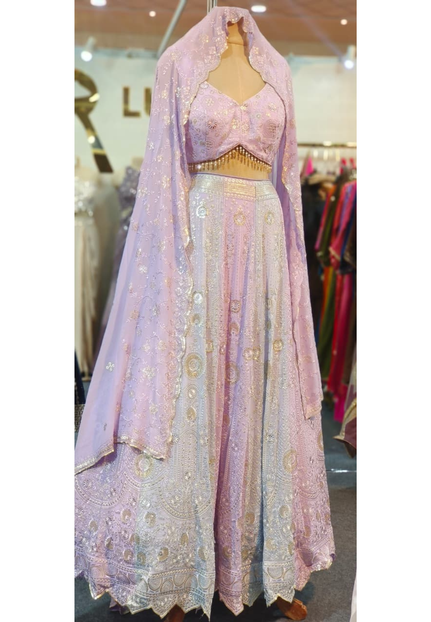 Elegant Look Majestic Sapphire Ensemble Crystal Hang Designer Lehenga Choli With Dupatta- 11167