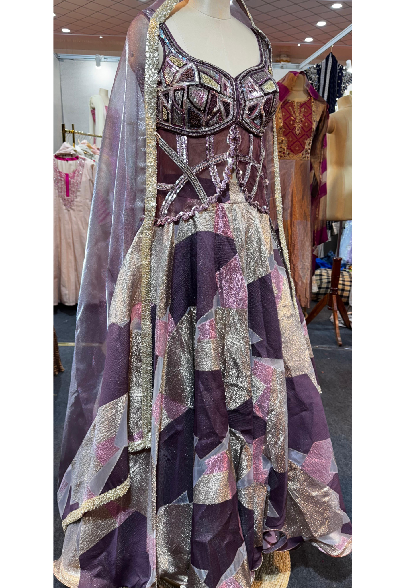 Twilight Glow Embroidered Dreamy Mauve Designer Lehenga With Front Slitted Blouse & Netted Dupatta- 11164