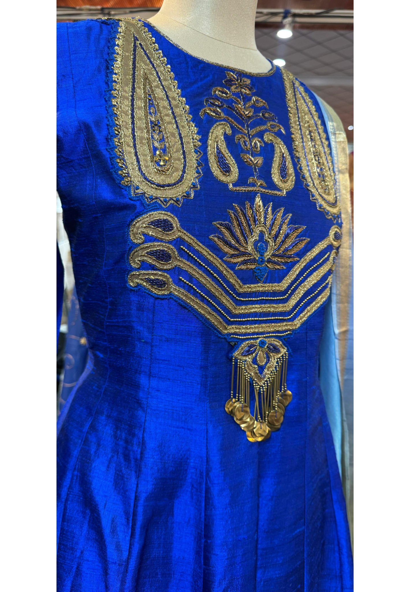 Royal Blue Aura Zari Embellished Anarkali Full Suit Set With Dupatta In Silk Fabric & Slight Banarasi Touch- 11085