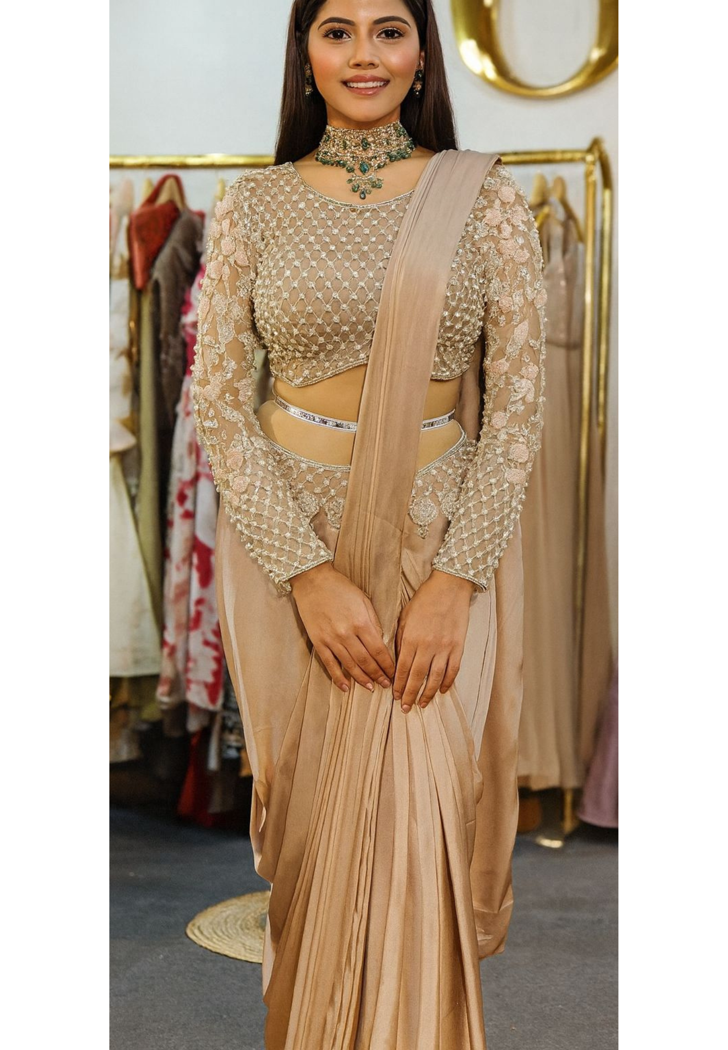 Ethereal Glow Pearl Luxe Embroidered Drape Saree- 11151