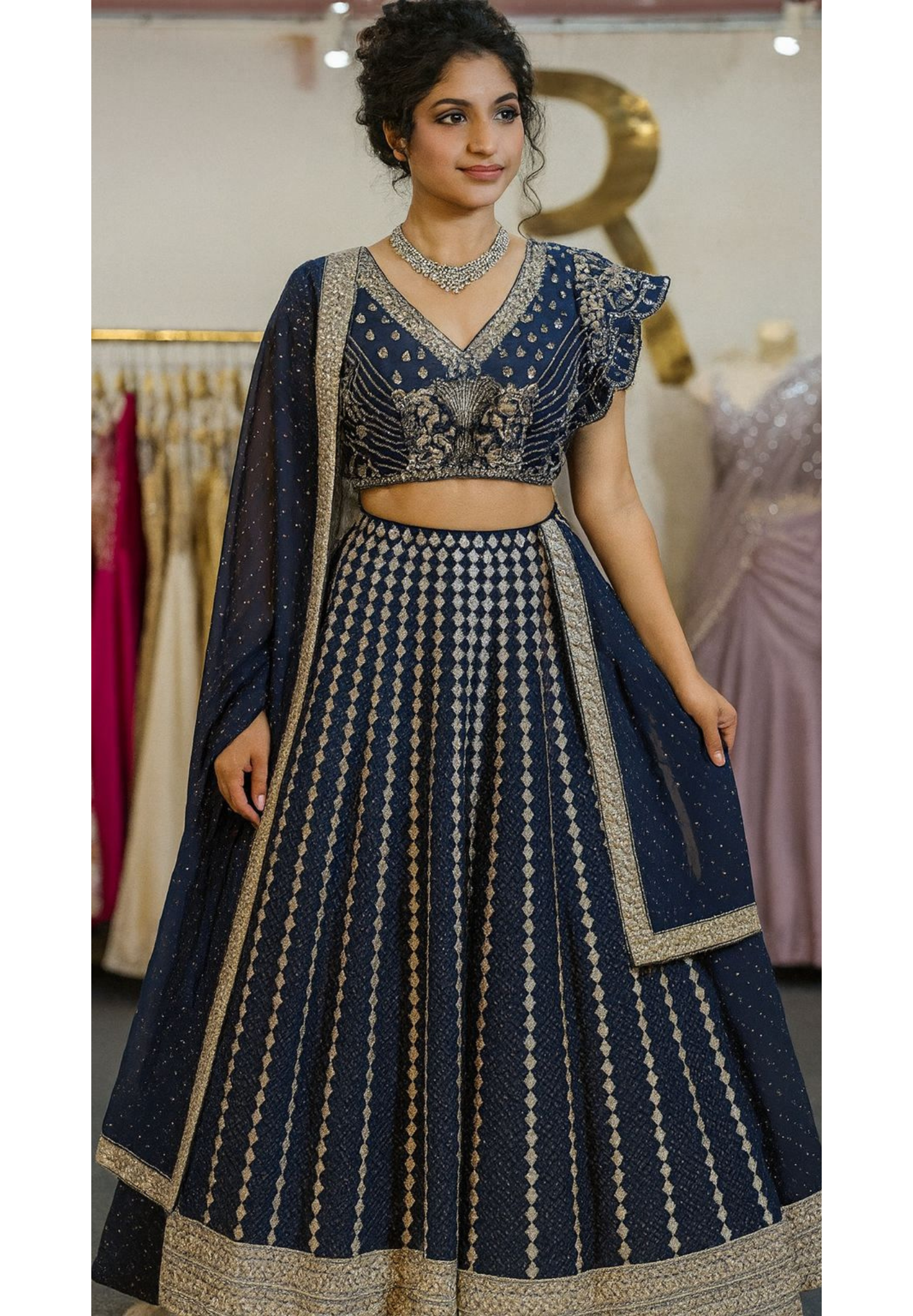 Regal Charm Celestial Glow Navy Designer Lehenga Choli With Dupatta- 11163
