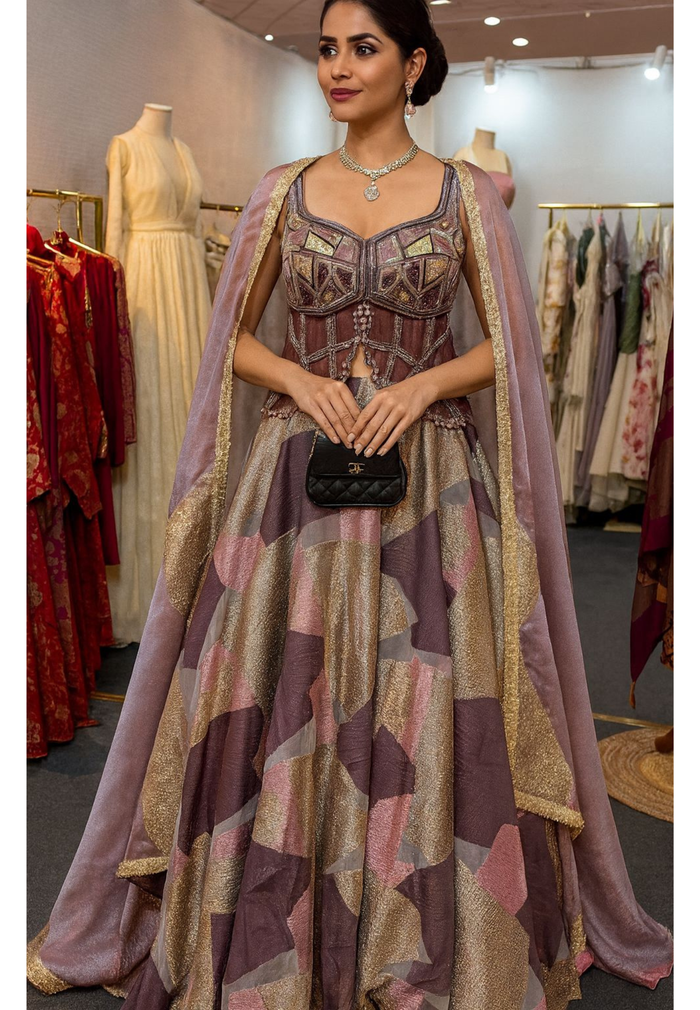 Twilight Glow Embroidered Dreamy Mauve Designer Lehenga With Front Slitted Blouse & Netted Dupatta- 11164