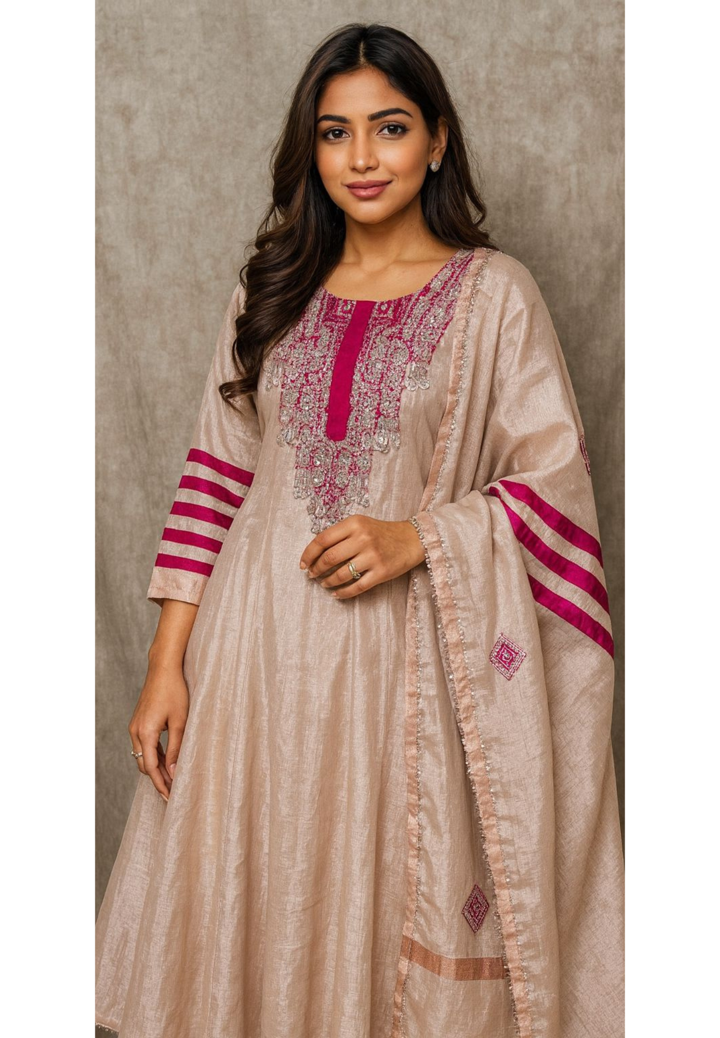 Zari Enchant Tissue Elegance Striped Sleeve Anarkali Full Suit Set With Dupatta- 11090, 11091