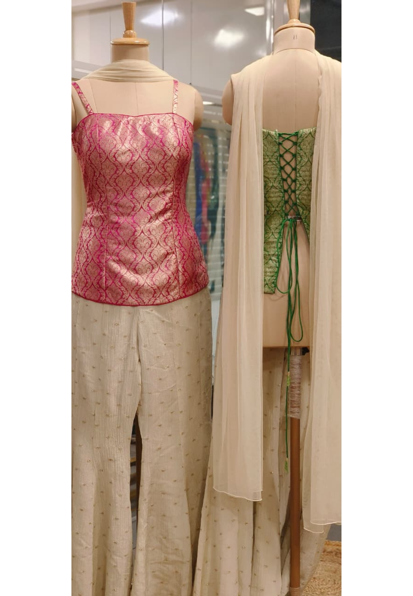 Indo-Western Wear Banarasi Touch Brocade Kurta With Flarred Palazzo In Crush Tissue 11143 (Dispatching After 30 Days)