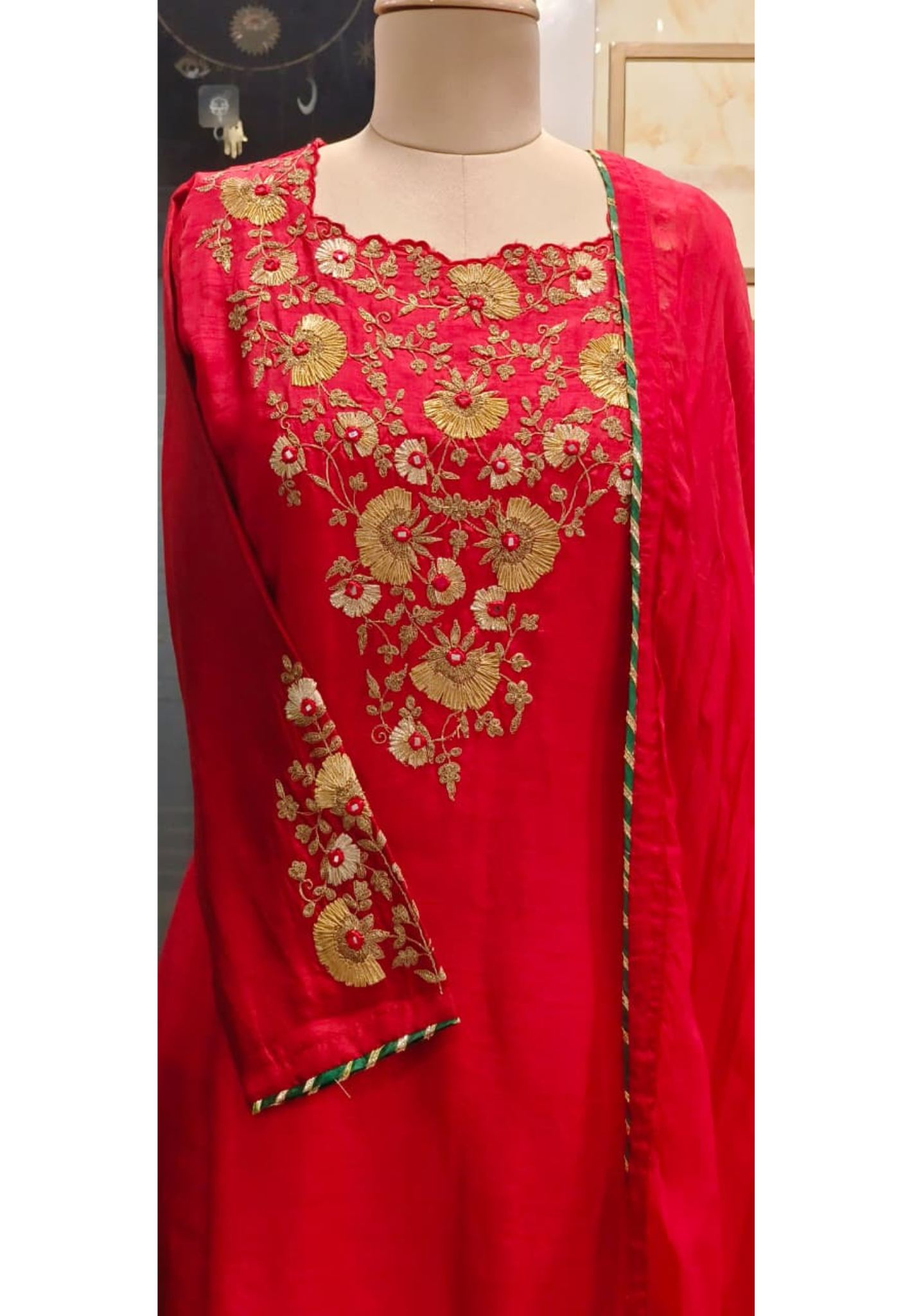 Zardosi Shimmery Thread Embroidered Front Yoke Solid Anarkali Full Suit Set With Dupatta