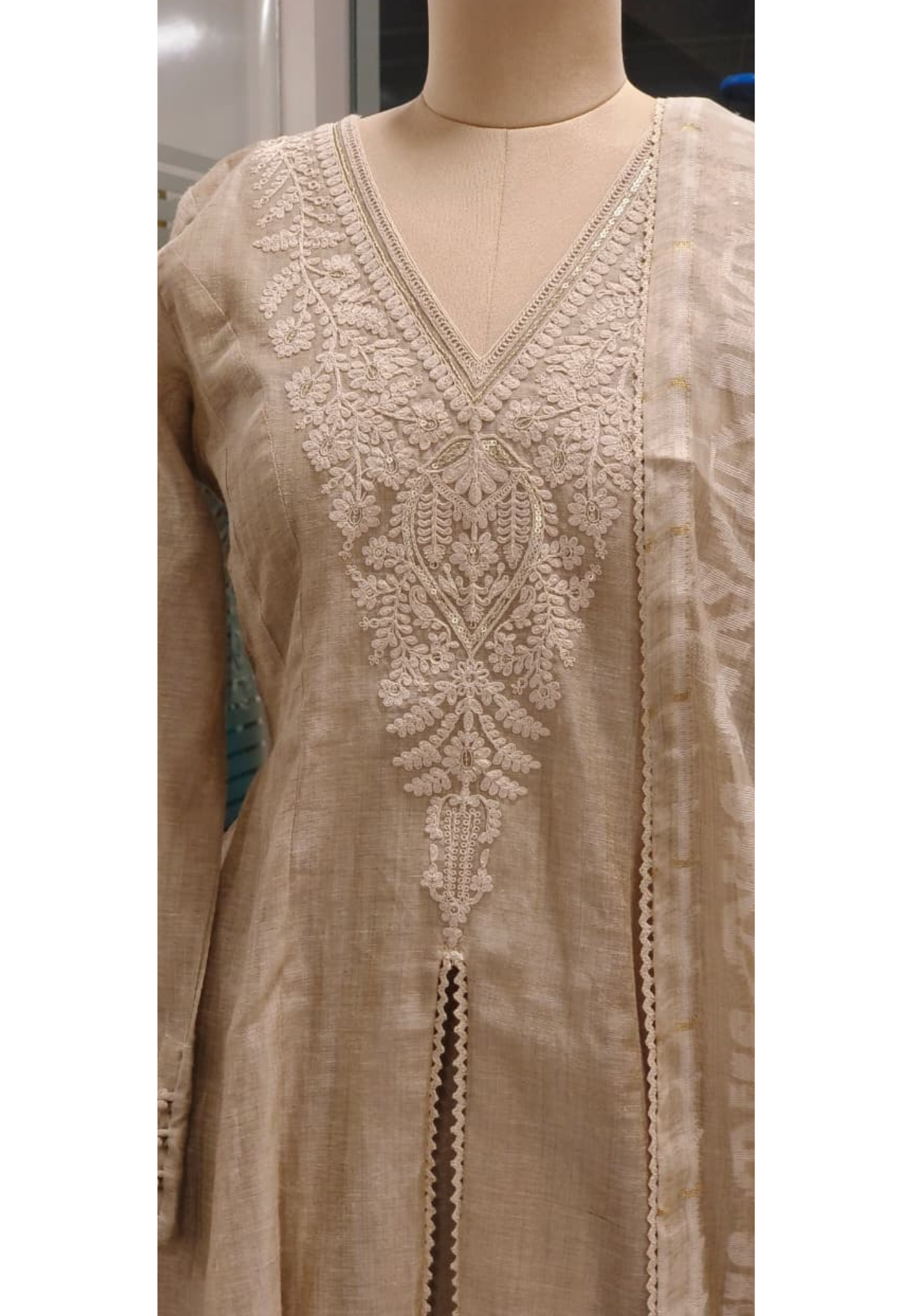 Classic Nude Very Decent Look Front Slitted Aline Anarkali Full Suit Set With Dupatta