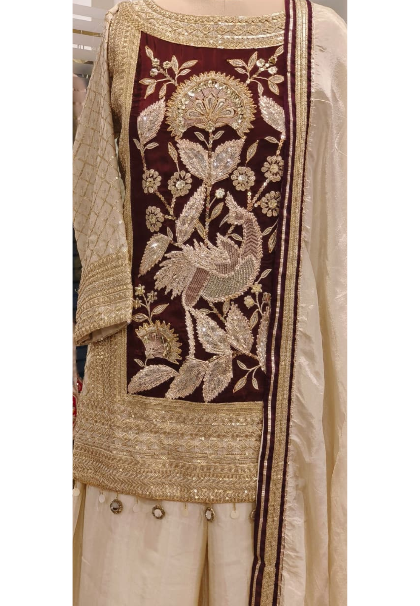 Royal Zardosi Work Shimmering Grace Short Kurta With Heavy Bordered Loose Palazzo Bottom & Dupatta