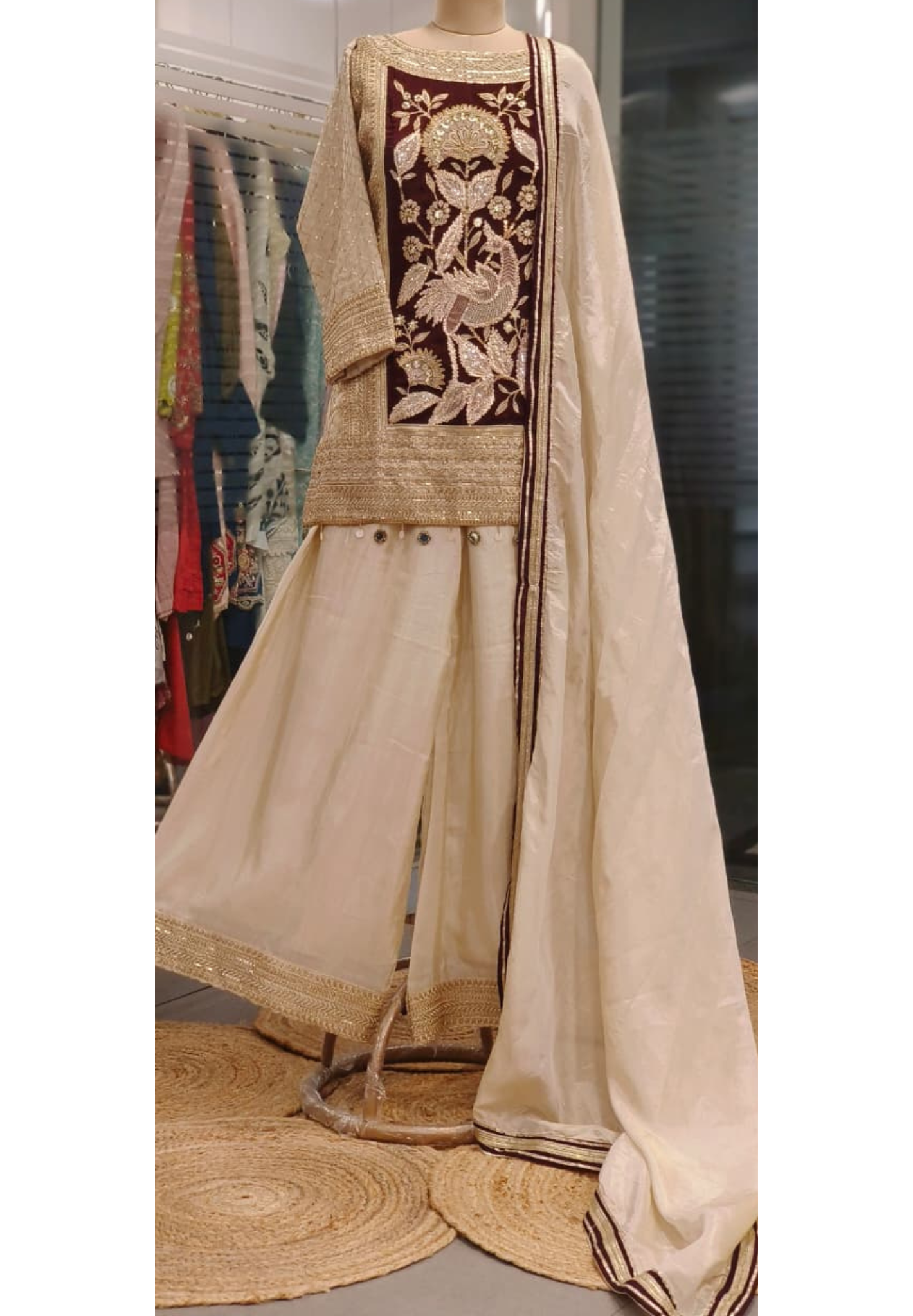 Royal Zardosi Work Shimmering Grace Short Kurta With Heavy Bordered Loose Palazzo Bottom & Dupatta