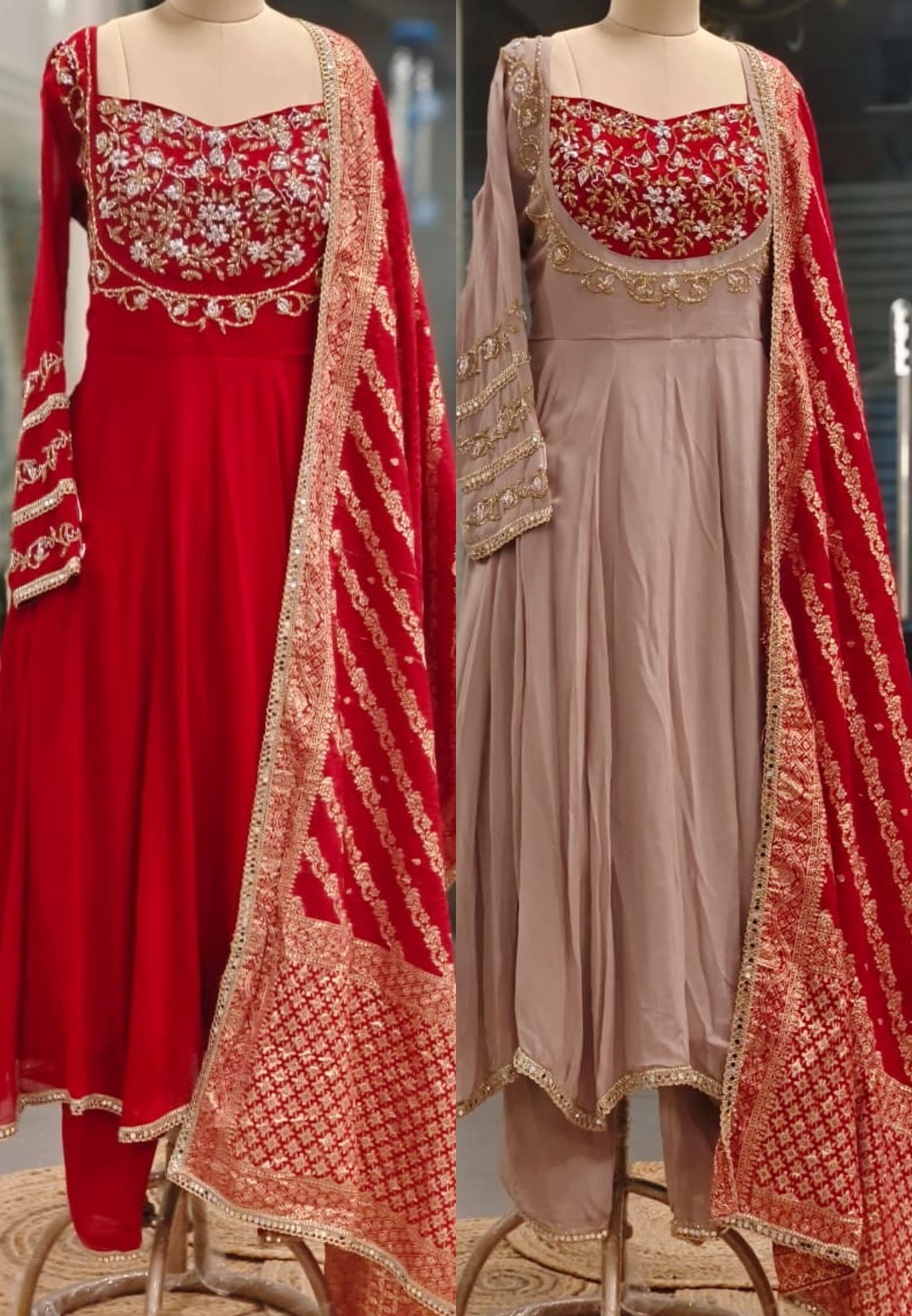 Heavily Shimmery Zari Beads Embroidered Panel Anarkali Full Suit Set With Dupatta In Georgette Fabric