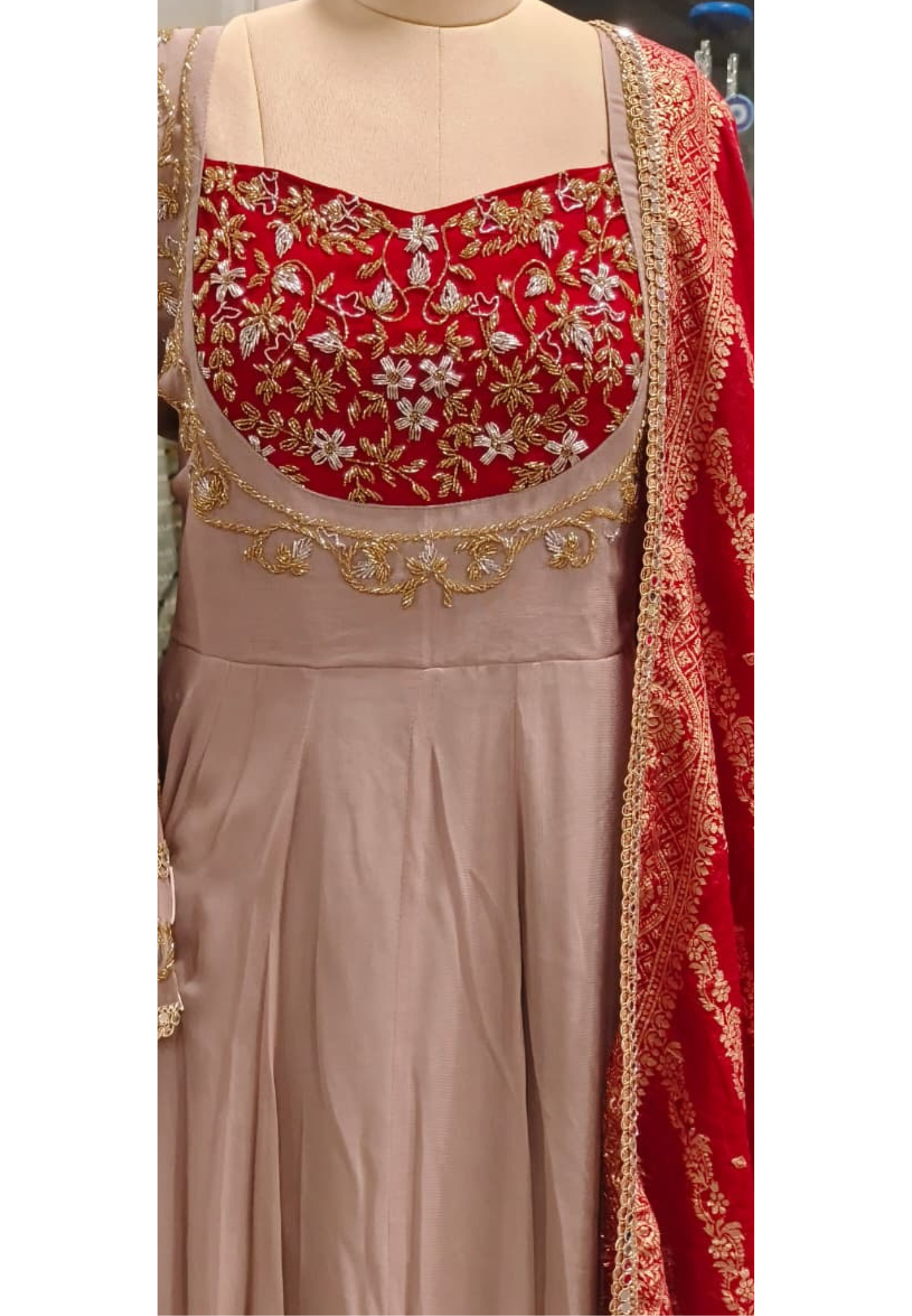 Heavily Shimmery Zari Beads Embroidered Panel Anarkali Full Suit Set With Dupatta In Georgette Fabric