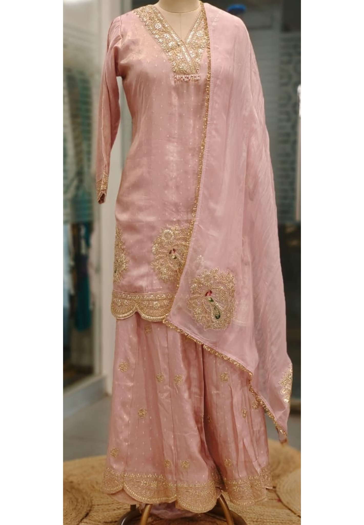 Pastel Elegance Banarasi Golden Touch Zardosi Sharara Full Suit Set With Dupatta- 11037, 11038
