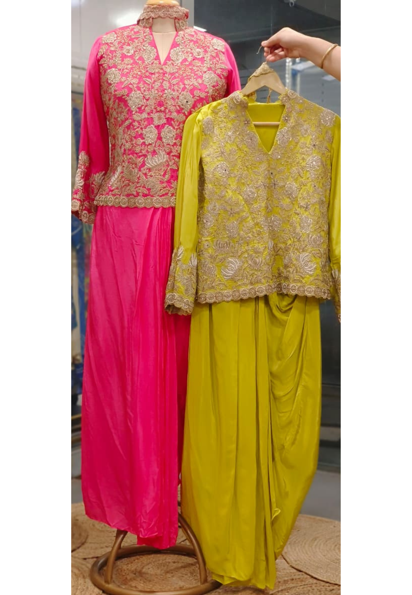 Bright Royal Aura Embroidery Embellished Indo-Western Wear With Dhoti Skirt & Potli In Crepe Fabric