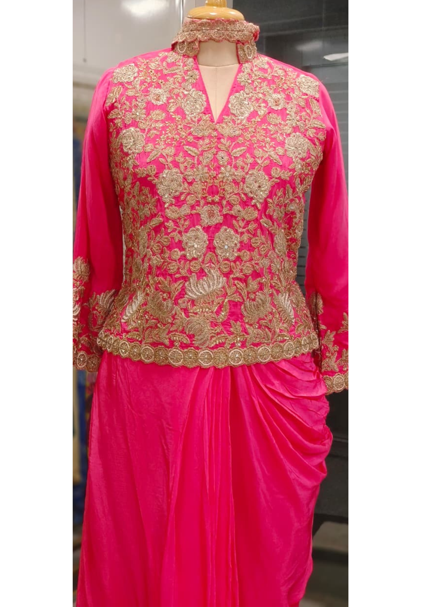 Bright Royal Aura Embroidery Embellished Indo-Western Wear With Dhoti Skirt & Potli In Crepe Fabric