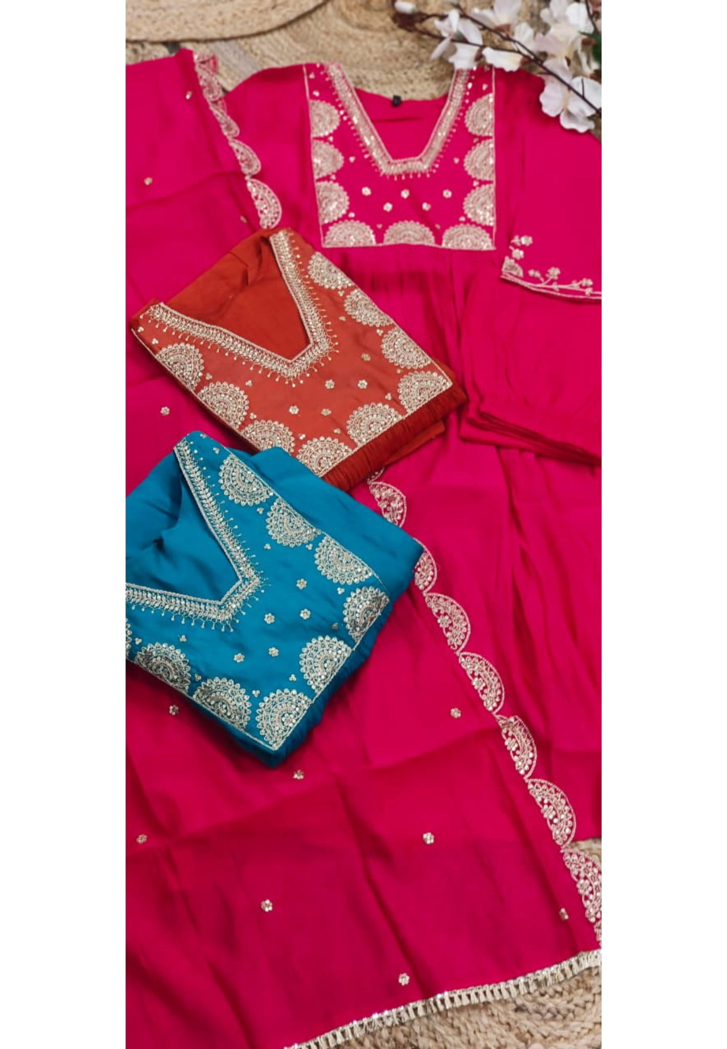 Tiny Foil Zari Work  A-Line Surat Mul Chanderi Full Suit Set With Dupatta