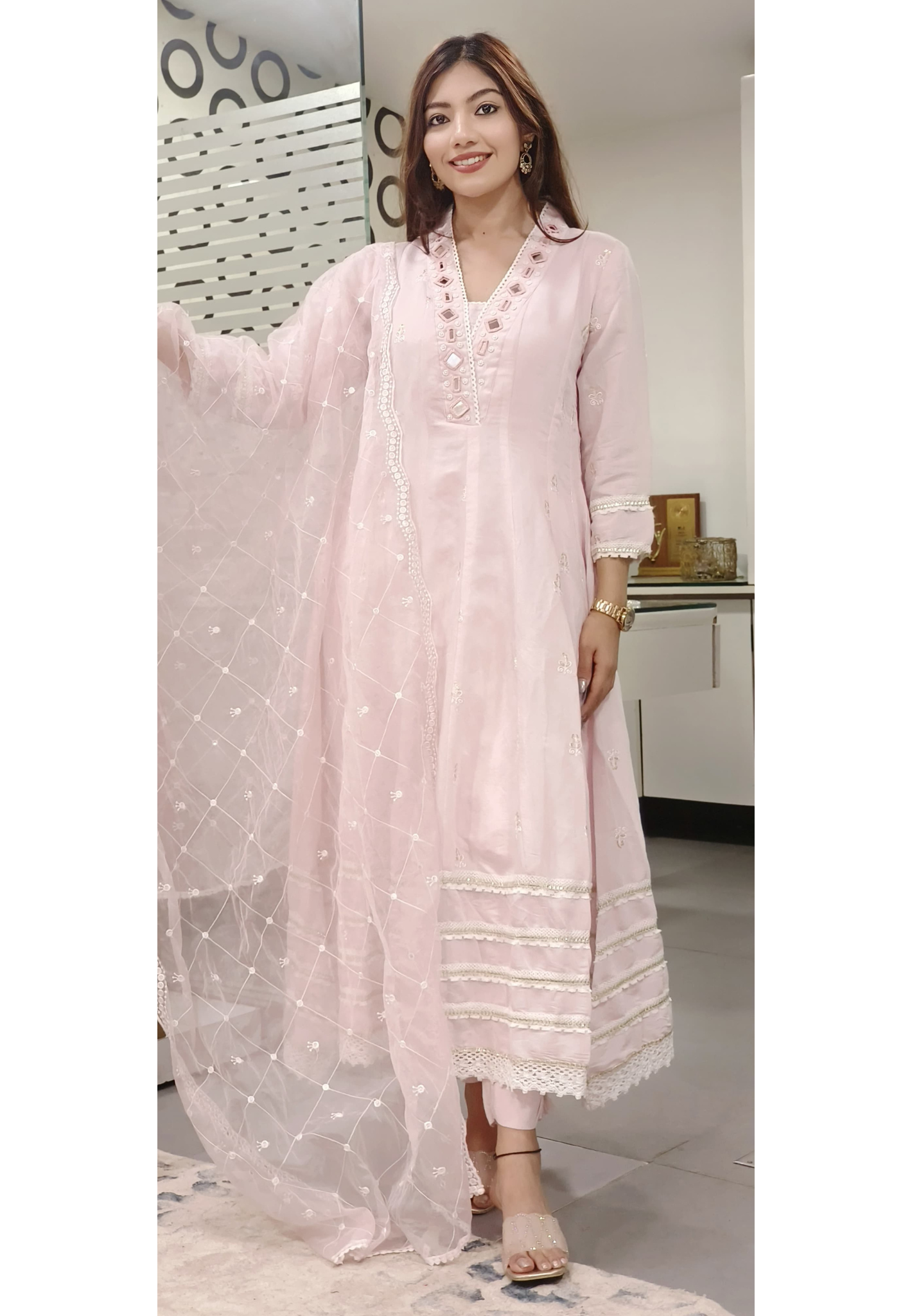 Elegant Real Mirror Anarkali Full Suit Set With Dupatta