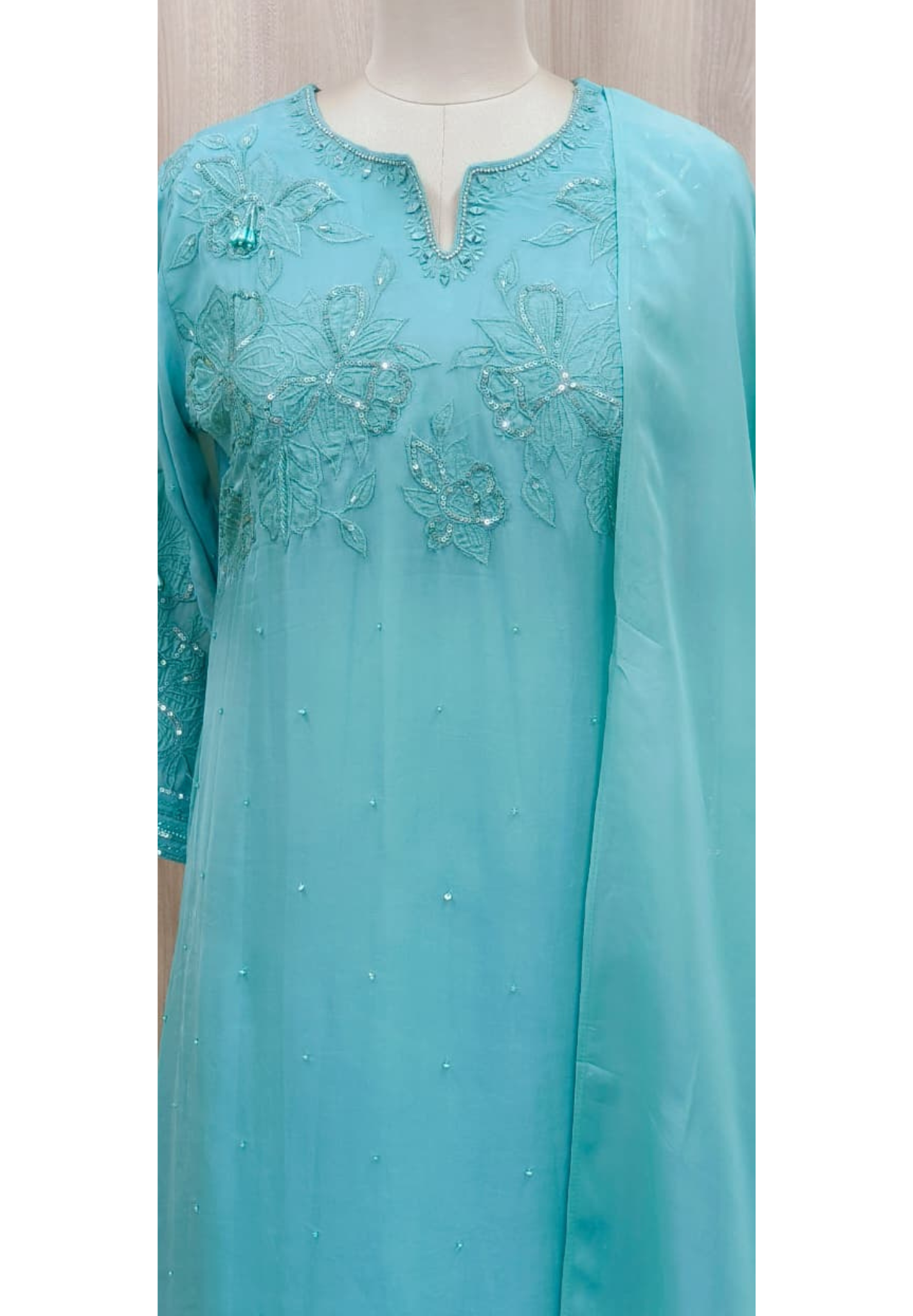 Pastel Elegance Patch Floral Embroidered Work Tiny Tassels Full Suit Set With Dupatta In Organza Fabric- 11247, 11246, 11245, 11244