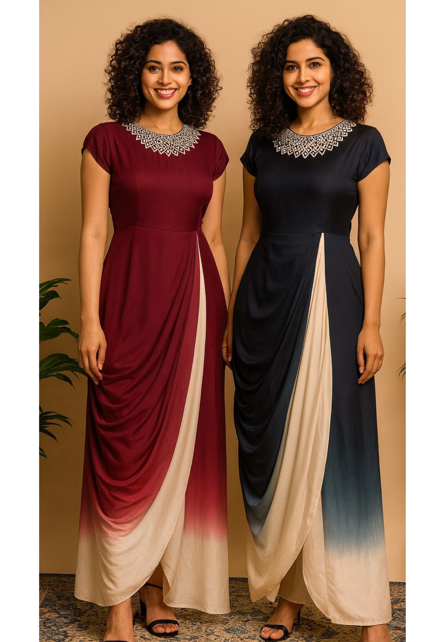 Neck Handwork Lower Side Ombre Shade Indo-Western Gown- 11313