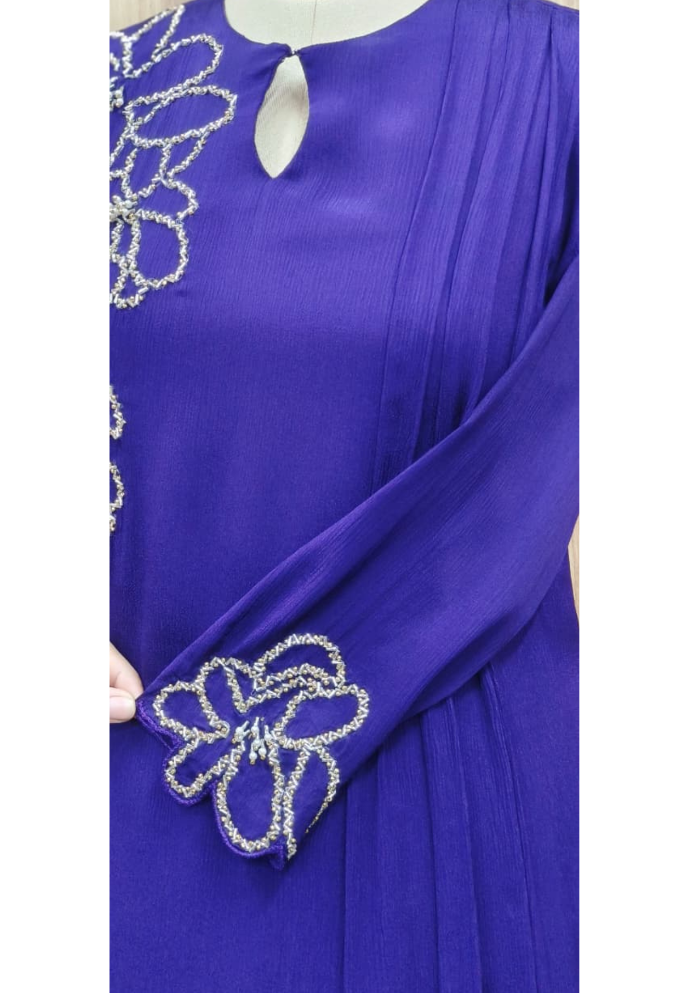 Very Elegant Minimal Work Solid A-Line Kurta Pant Set In Chinon Fabric- 11227