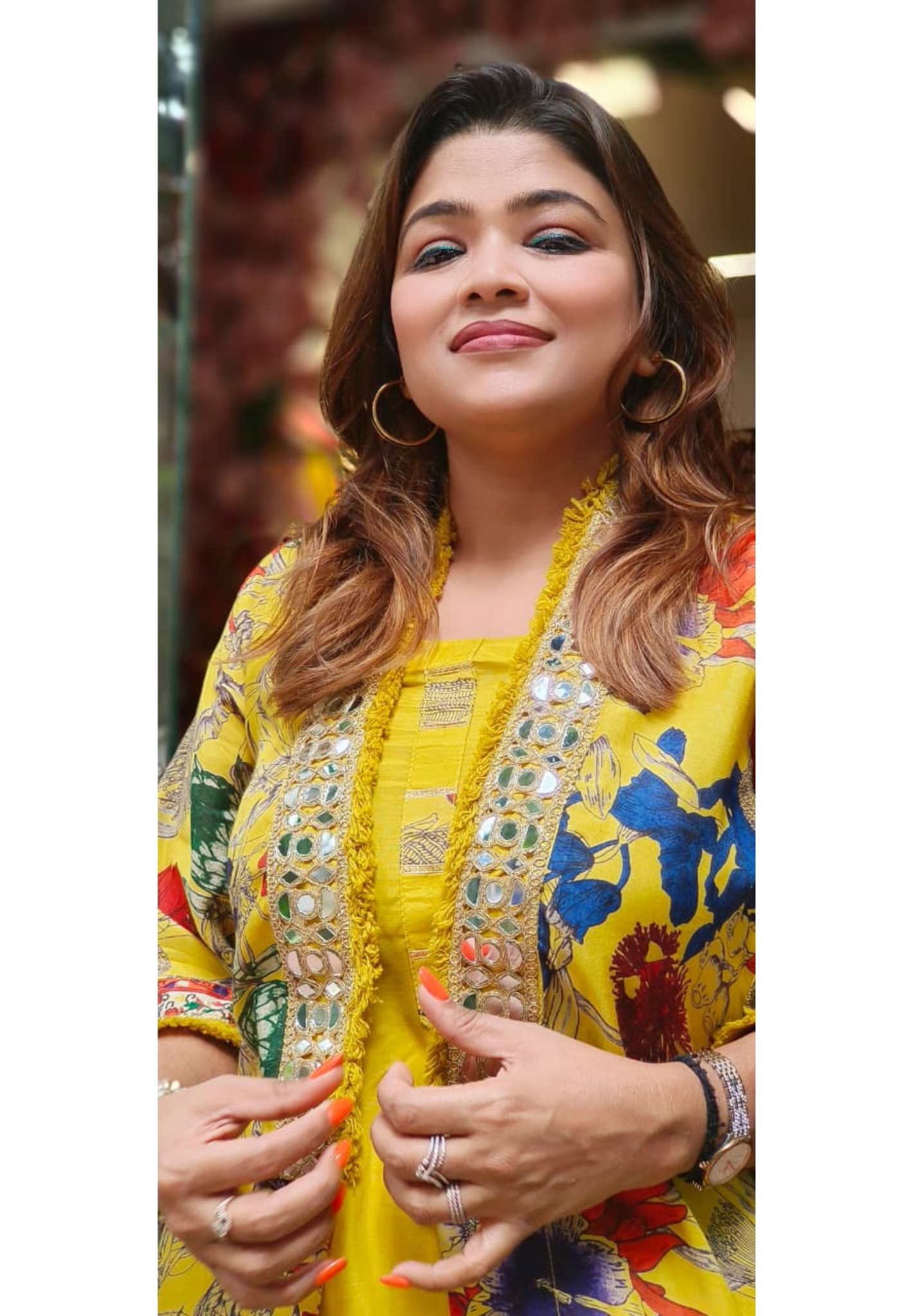 Real Mirror Elegance Kurta With Harem Pant & Floral Printed Jacket In Muslin Fabric- 11040
