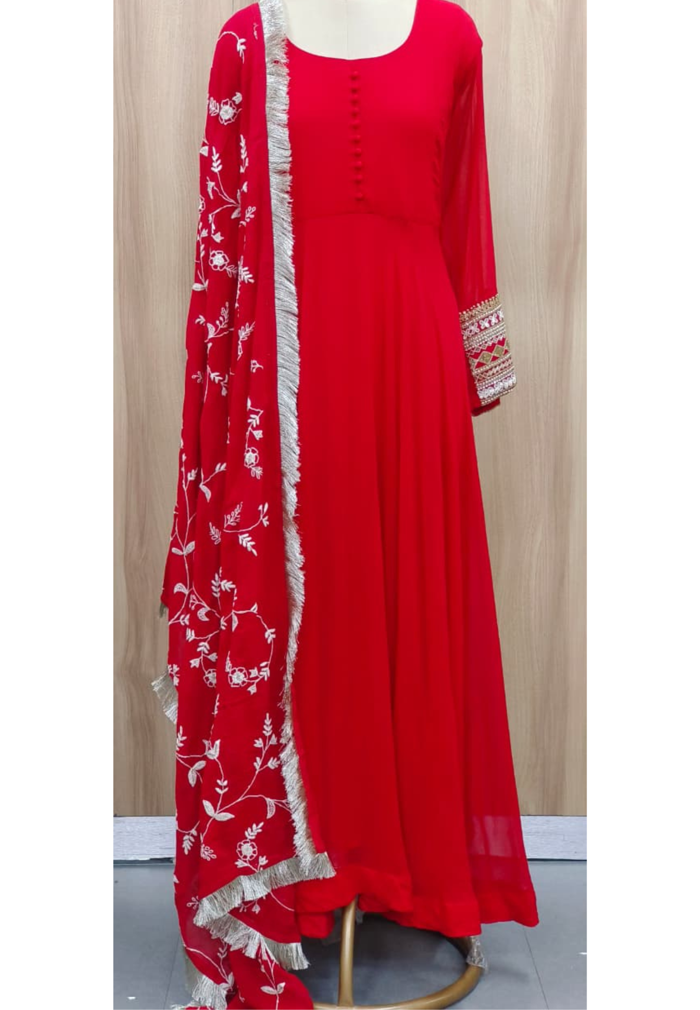Very Elegant Work Solid Flowy Panel Anarkali With Dupatta In Georgette Fabric