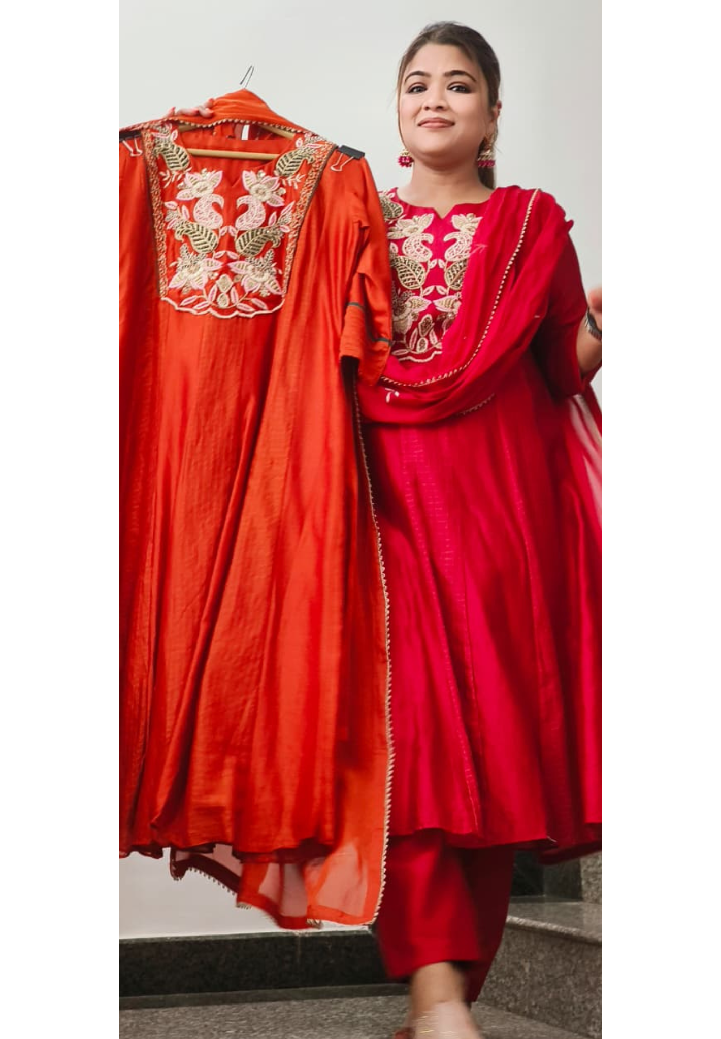 Elegant Designer Long Kurti in Premium Chanderi Fabric with Intricate Floral Embroidery A-Line Full Suit Set With Dupatta- 11439, 11440,