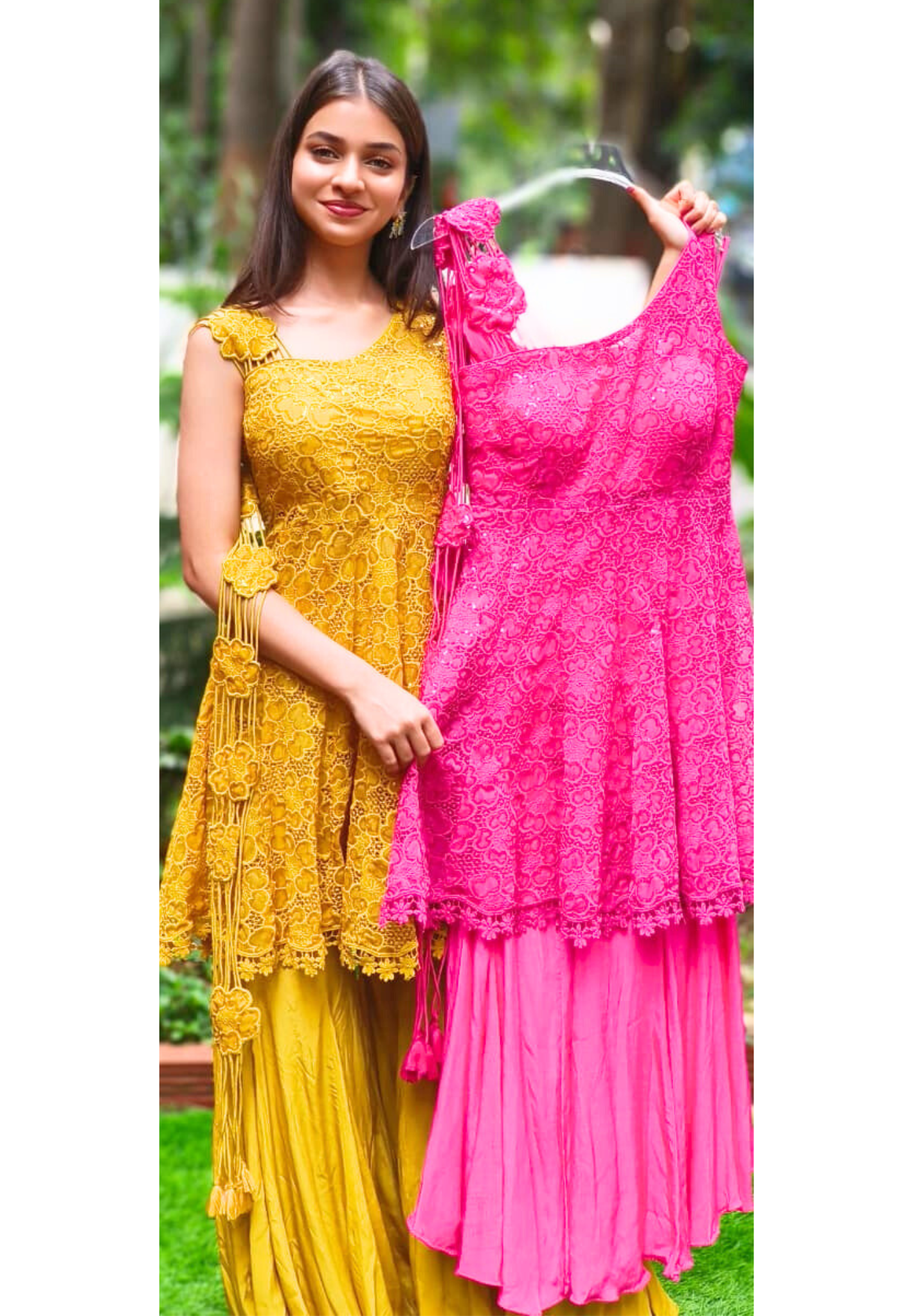 Lace Delight Ensemble Fully Embroidered Cutwork A-Line Short Kurta With Sharara Bottom (DISPATCHING AFTER 25 DAYS ON ORDERS EXCEPT FOR 38 SIZE)