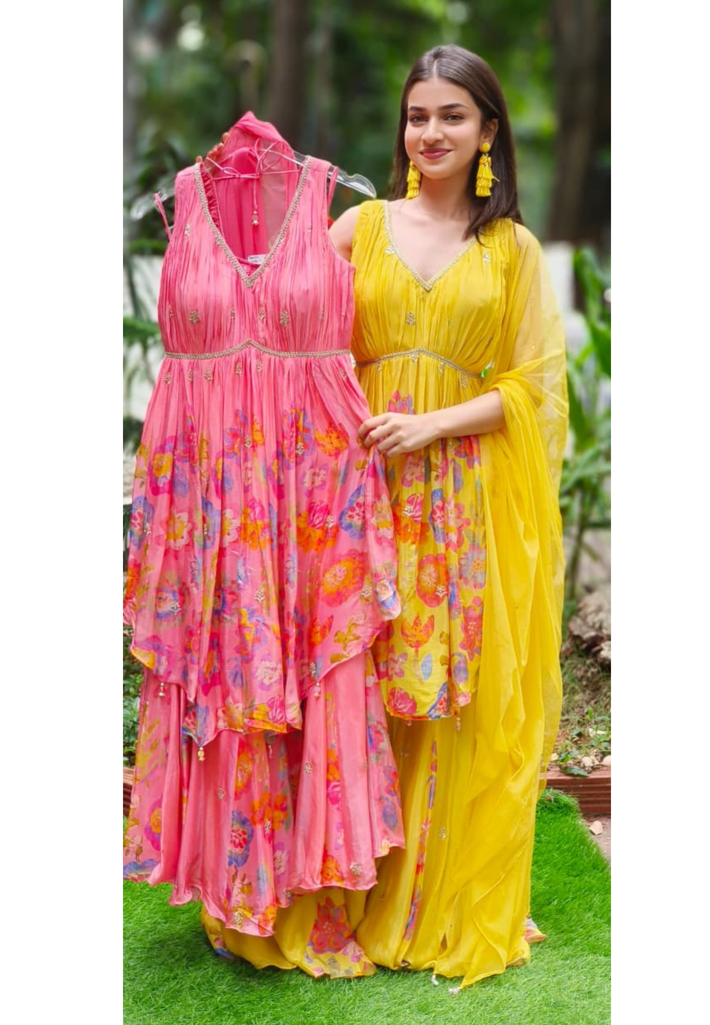 Very Flared Radiant Floral Grace Short Kurta With Sharara Bottom & Netted Dupatta (DISPATCHING AFTER 25 DAYS ON ORDERS EXCEPT FOR 38 SIZE)