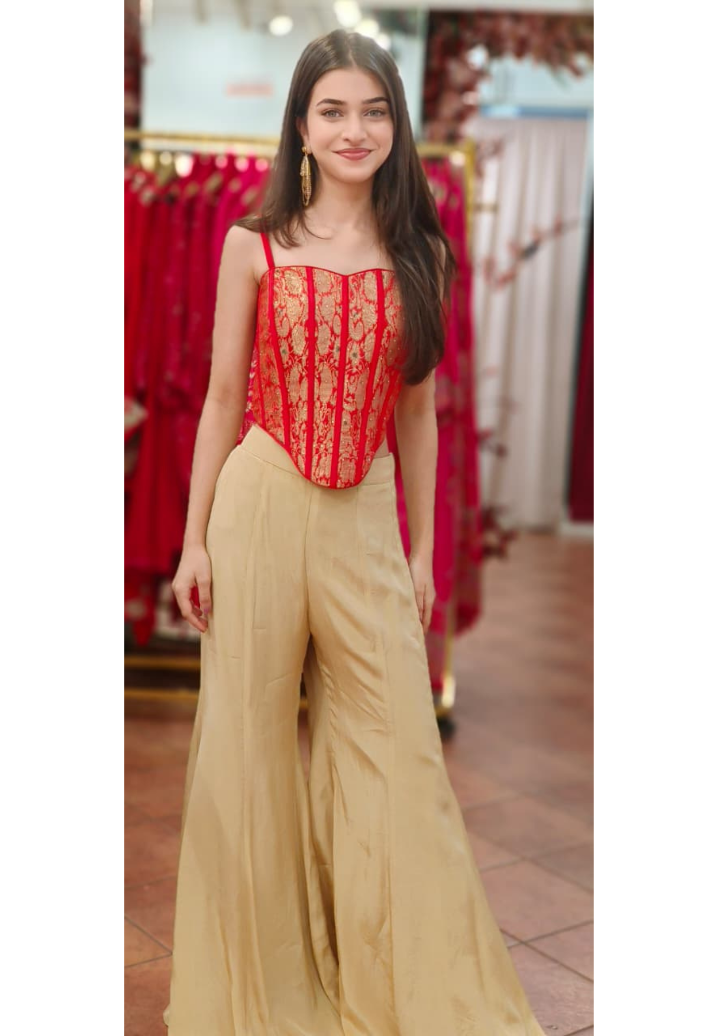 Silken Radiance Stylish Brocade Sleeveless Crop-Top With Loose Panel Tissue Palazzo Bottom (DISPATCHING AFTER 25 DAYS ON ORDERS EXCEPT FOR 38 SIZE)