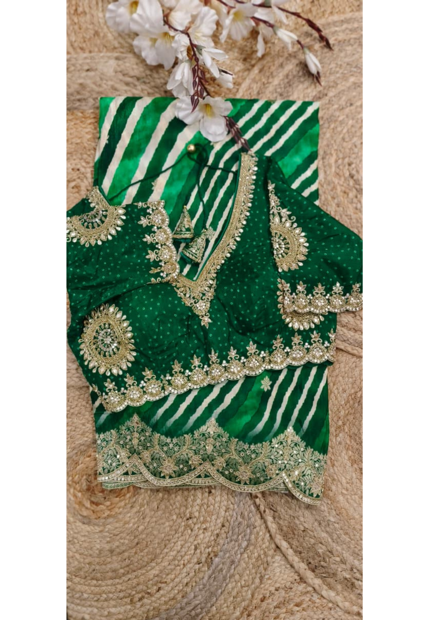 Leheriya Striped Heavy Grand Bordered Designer Saree In Silk Brocade Fabric